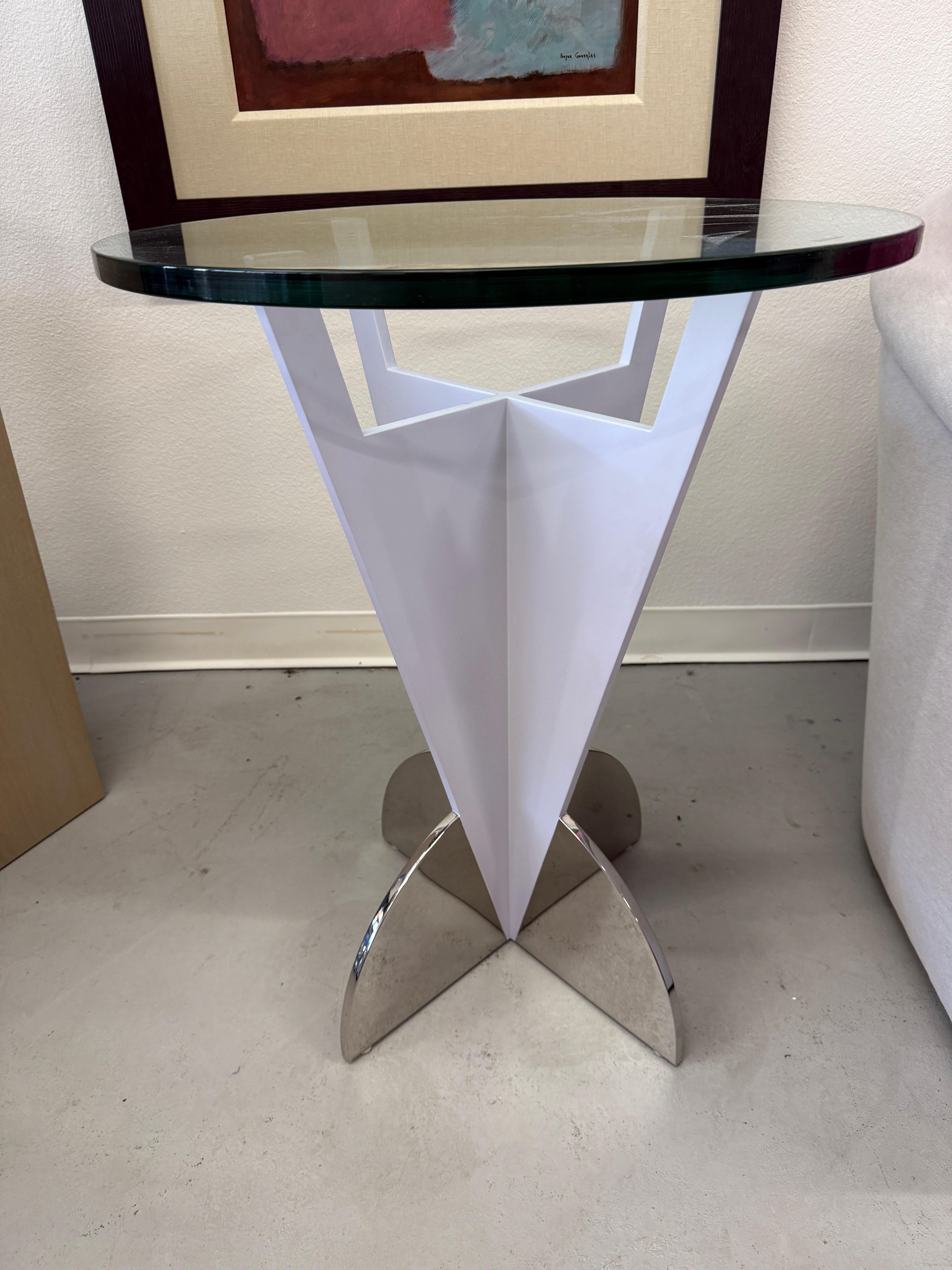 Late 20th Century Brueton Glass Topped Enameled Steel Side or End Tables For Sale