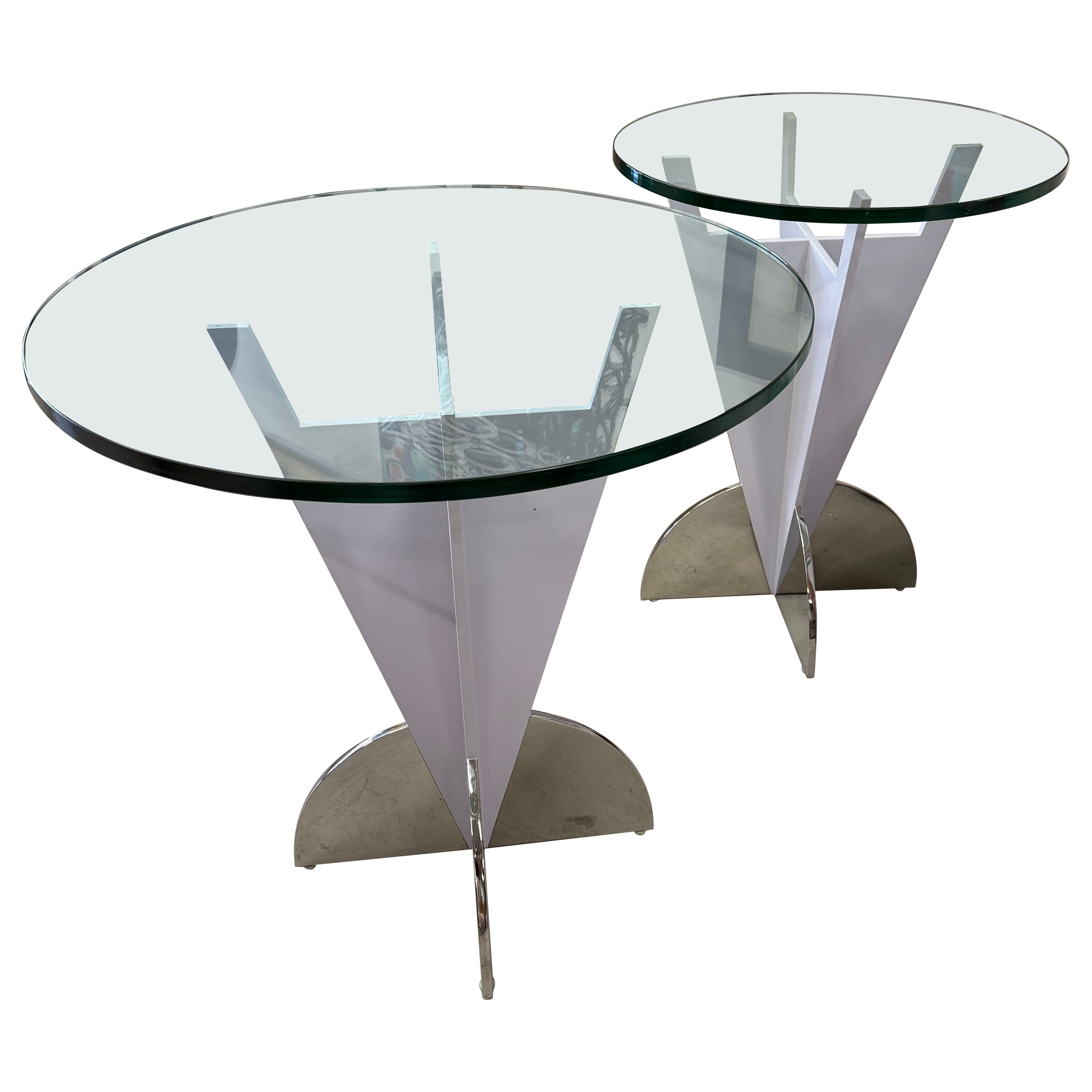 Brueton Glass Topped Enameled Steel Side or End Tables For Sale