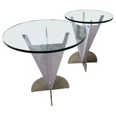 Brueton Glass Topped Enameled Steel Side or End Tables