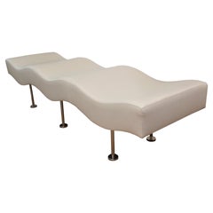 Brueton Leather Undulatus Wave Chaise Bench with Stainless Steel Legs Vintage