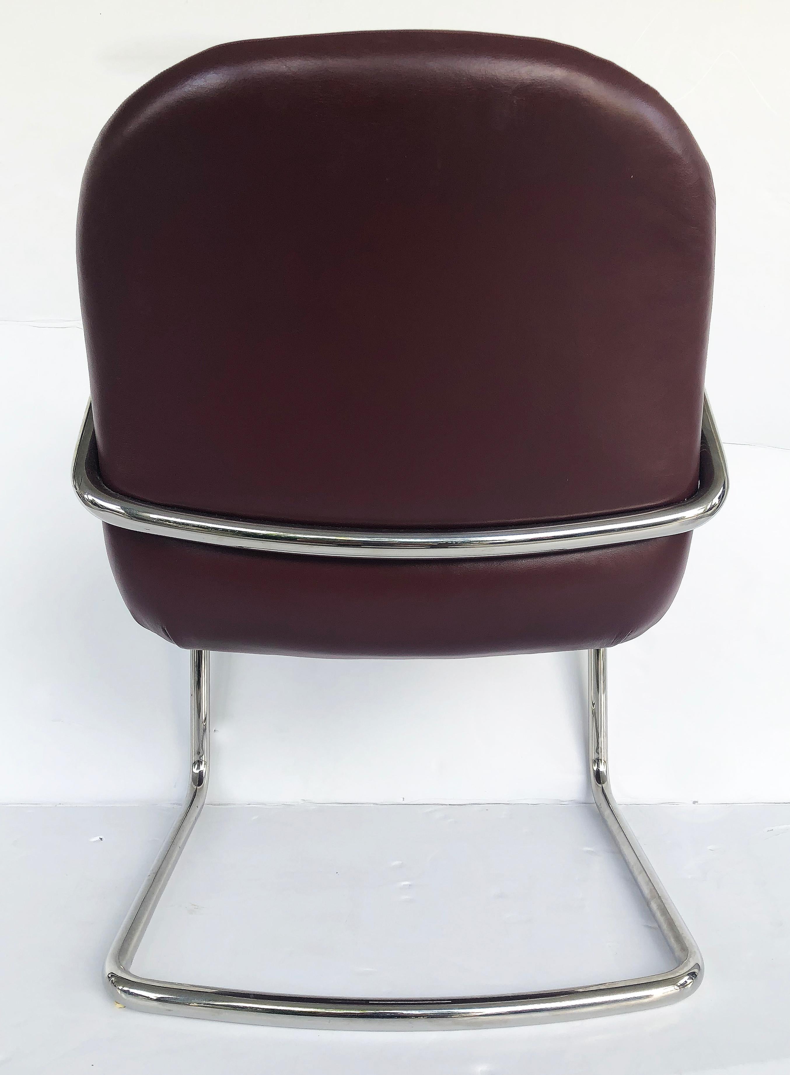 American Brueton Leather and Stainless Cantilevered Chairs, Set of 8 For Sale