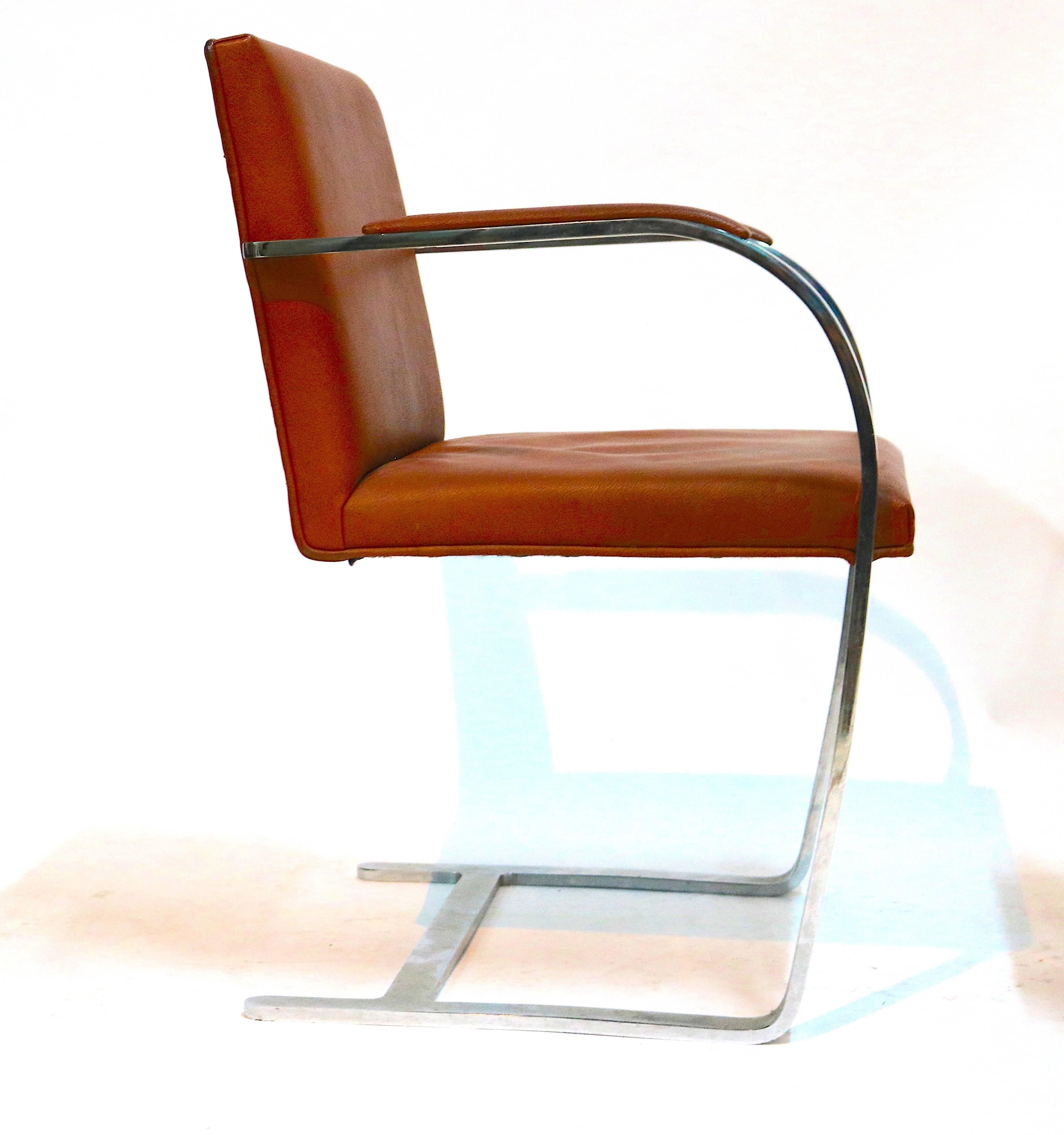 Brueton Leather 'Brno' Armchairs Flat Bar, 1960s In Good Condition For Sale In West Palm Beach, FL