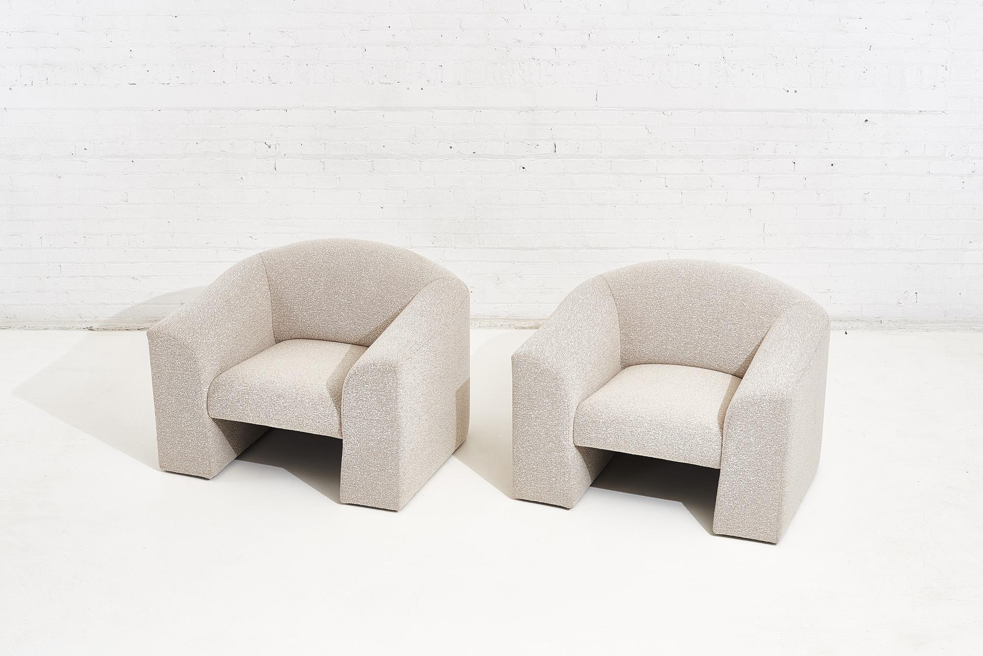 Modern Brayton Lario Lounge Chairs in White Boucle, Circa 1982