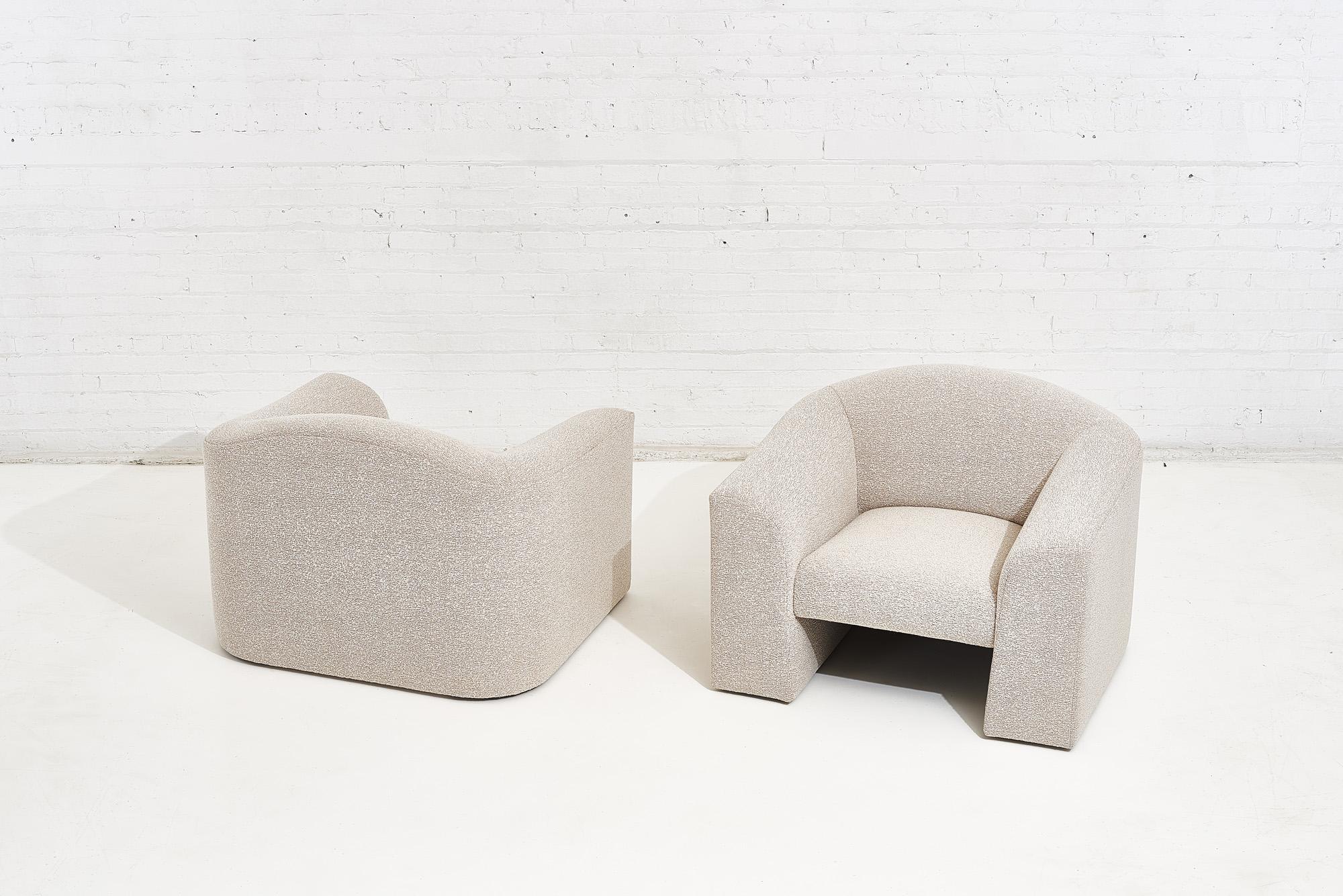 20th Century Brayton Lario Lounge Chairs in White Boucle, Circa 1982