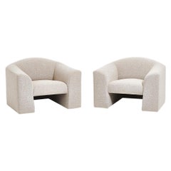 Brayton Lario Lounge Chairs in White Boucle, Circa 1982