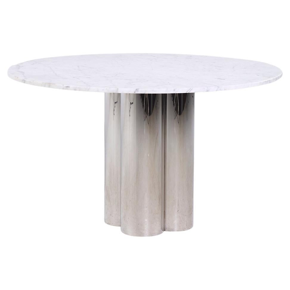 Table de salle à manger Brueton mi-siècle chromée et marbrée