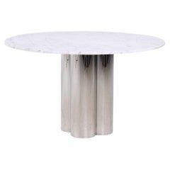 Table de salle à manger Brueton mi-siècle chromée et marbrée