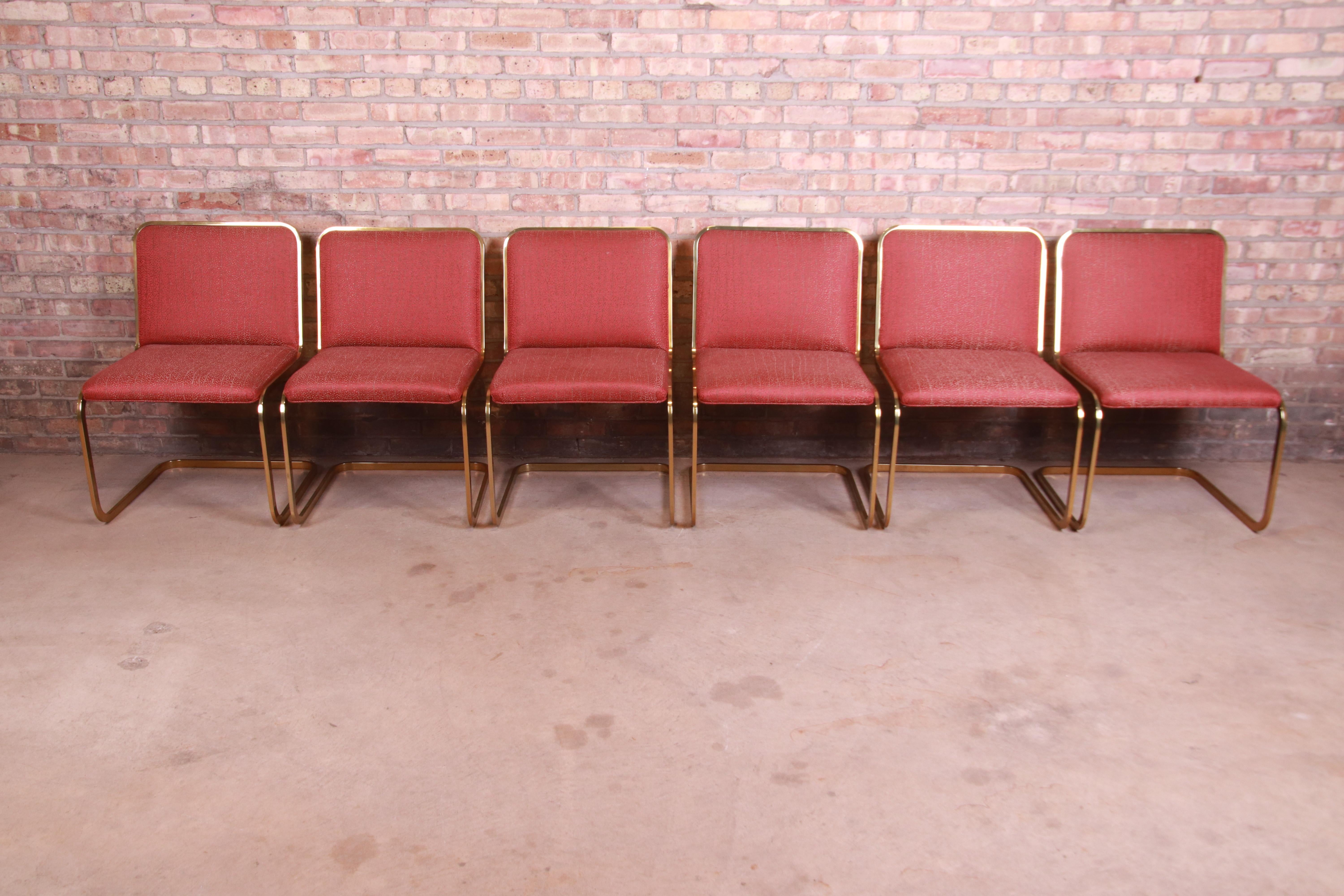 Brueton Mid-Century Hollywood Regency Cantilevered Brass Dining Chairs, Set of 6 In Good Condition In South Bend, IN