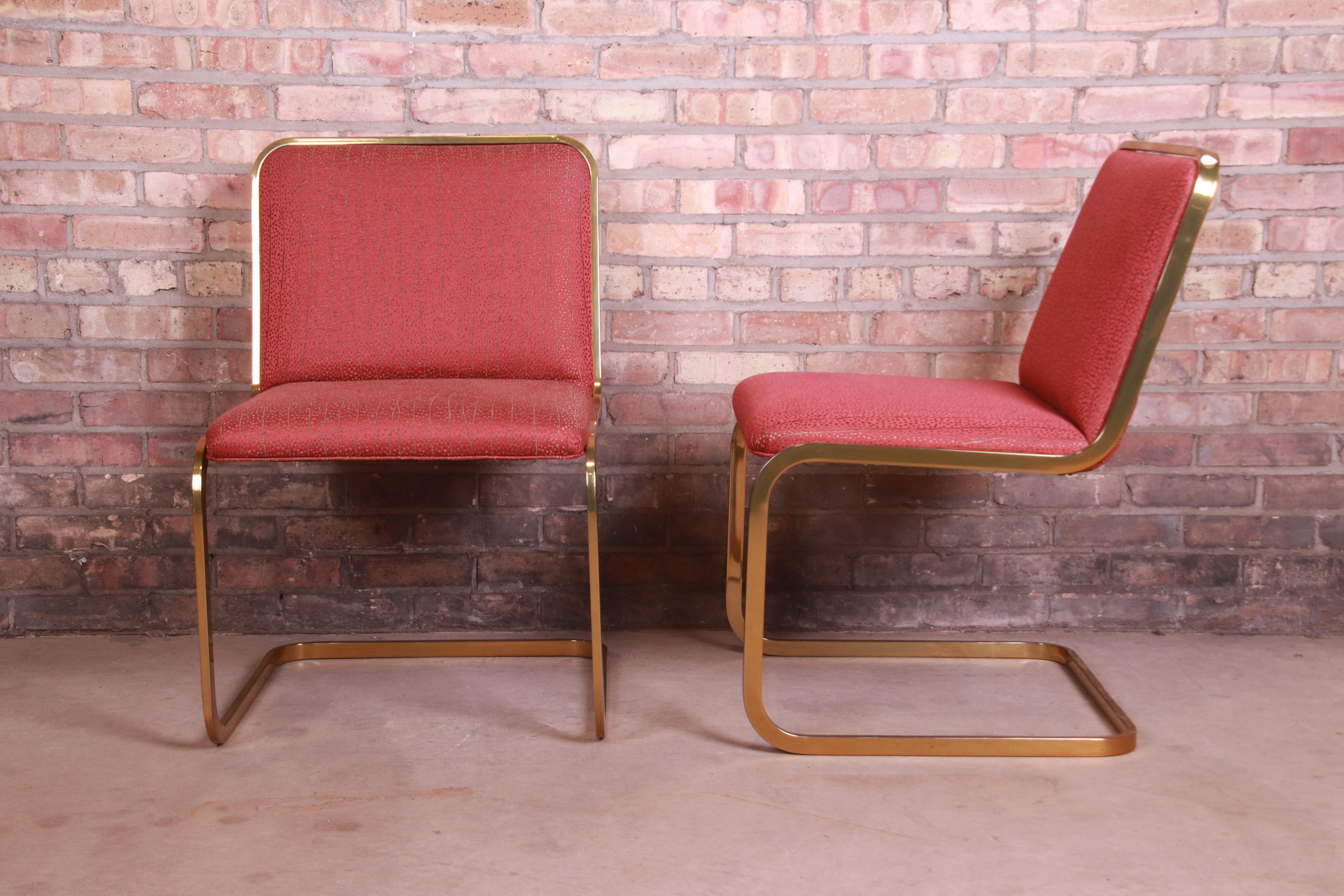 Late 20th Century Brueton Mid-Century Hollywood Regency Cantilevered Brass Dining Chairs, Set of 6