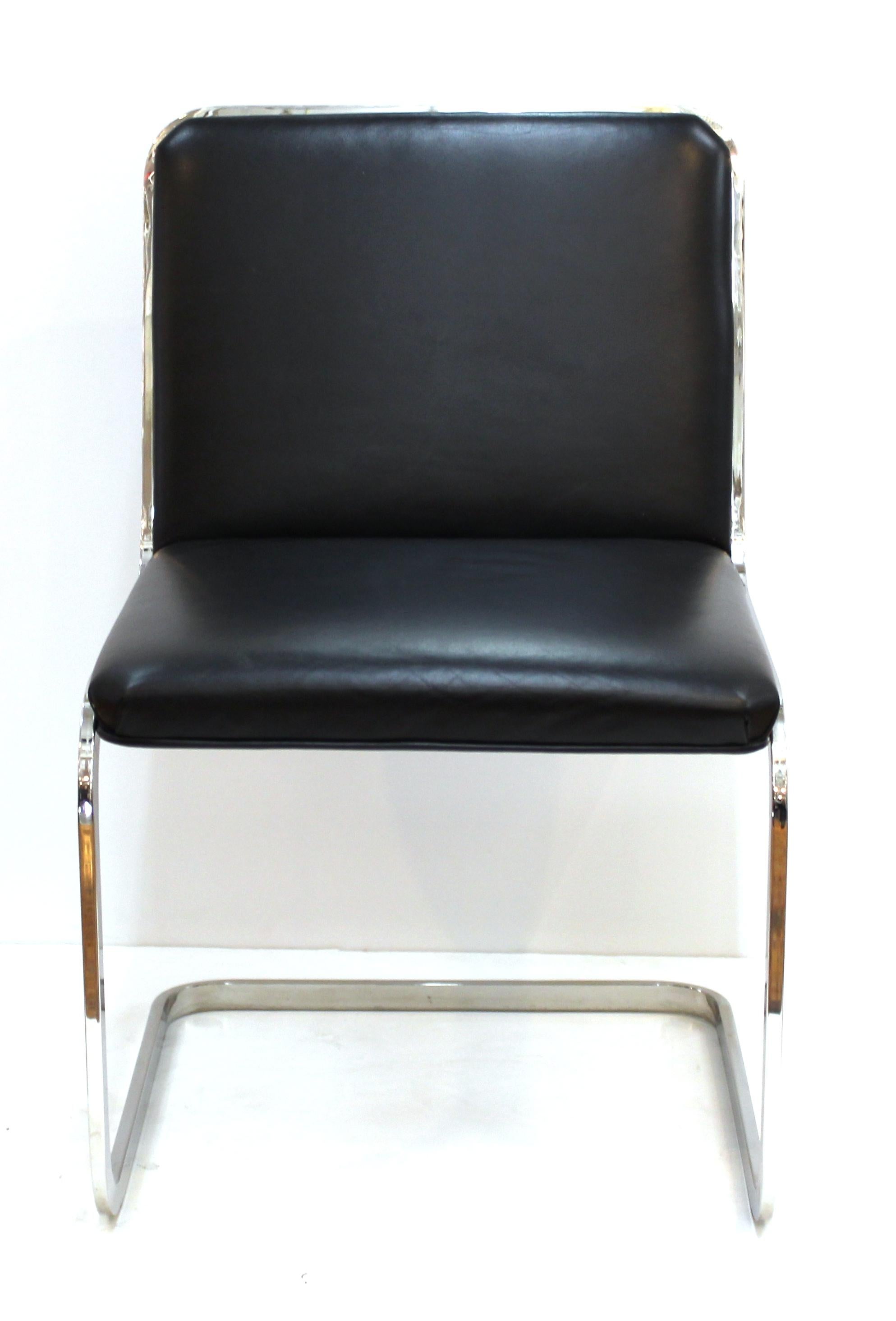 Brueton Mid-Century Modern Chrome Dining Chairs with Leather Upholstery In Good Condition In New York, NY