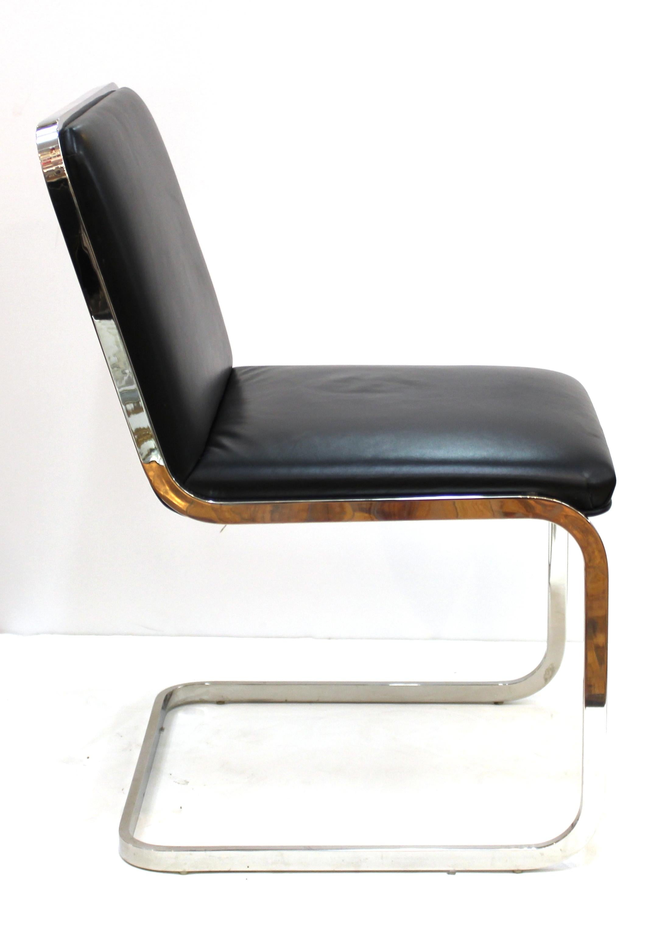 20th Century Brueton Mid-Century Modern Chrome Dining Chairs with Leather Upholstery