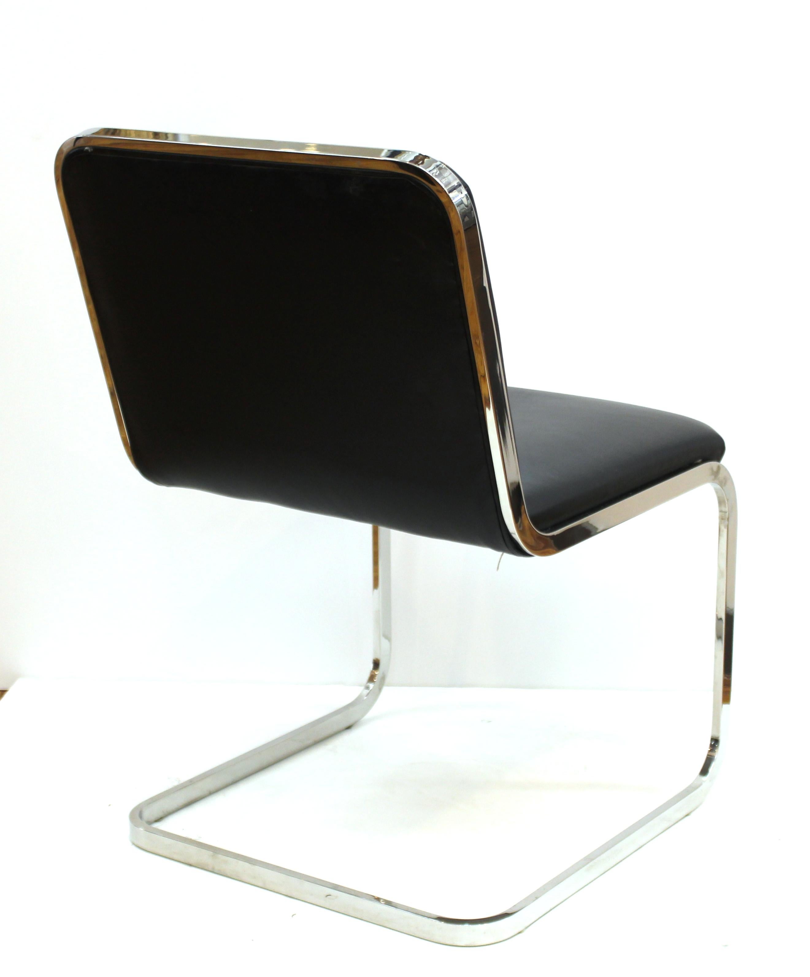 Brueton Mid-Century Modern Chrome Dining Chairs with Leather Upholstery 3
