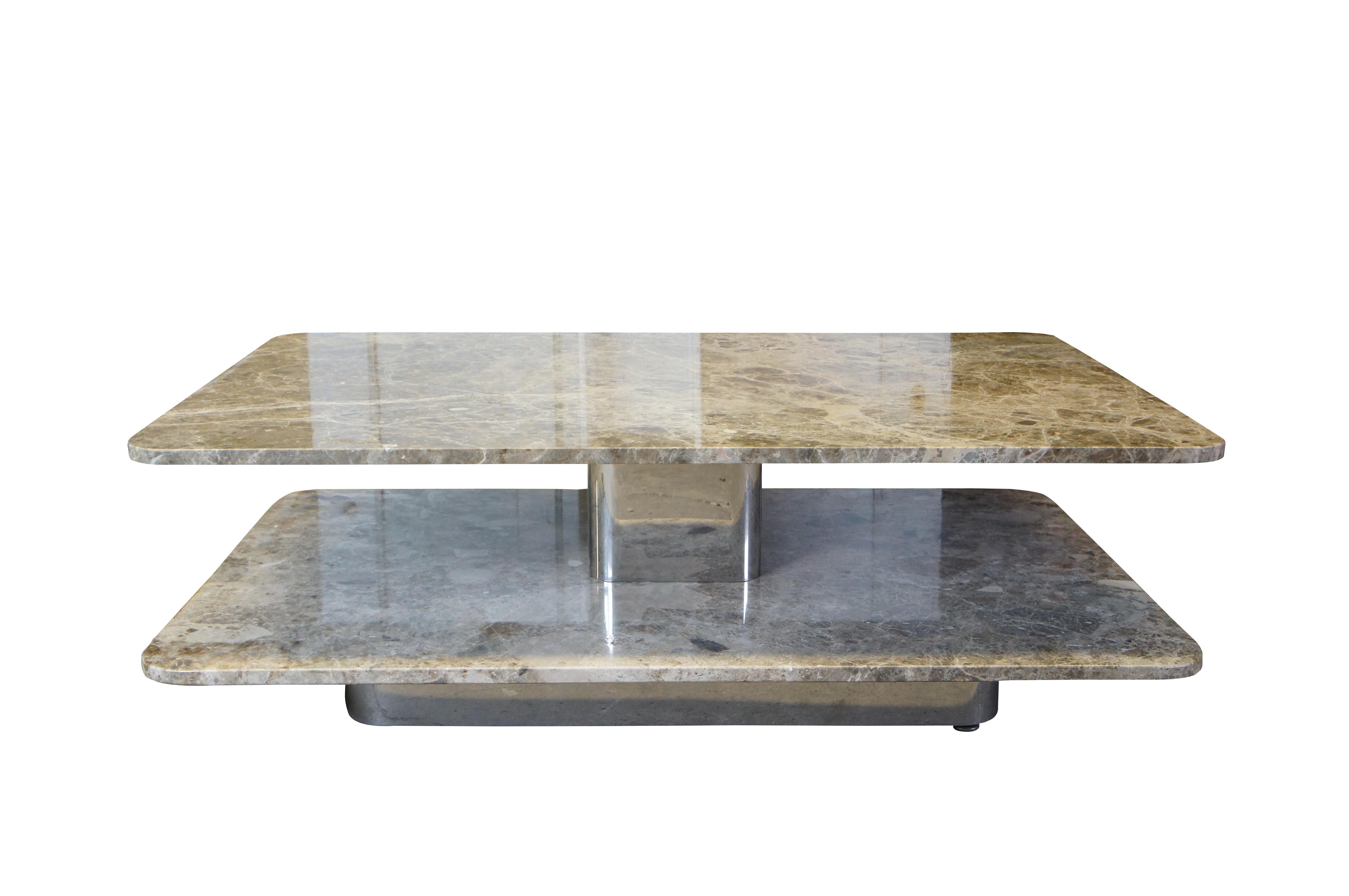 Brueton Mid Century Modern Edelstahl & Marmor Swivel Coffee Cocktail Table (Moderne der Mitte des Jahrhunderts)