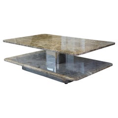 Brueton Mid Century Modern Stainless Steel & Marble Swivel Coffee Cocktail Table