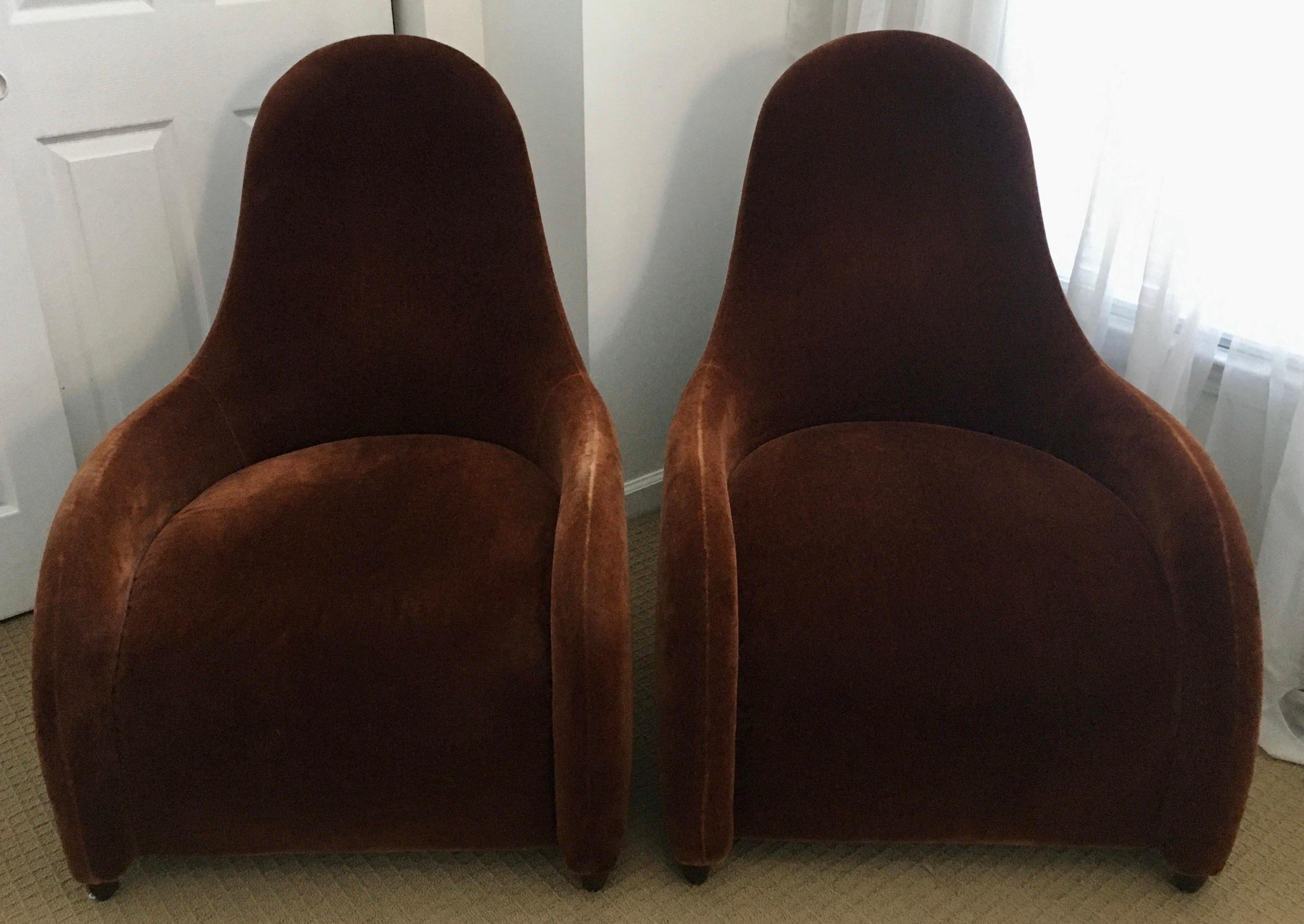 Contemporary Brueton Mohair Sculptural Curved Modern Lounge Chairs, Pair