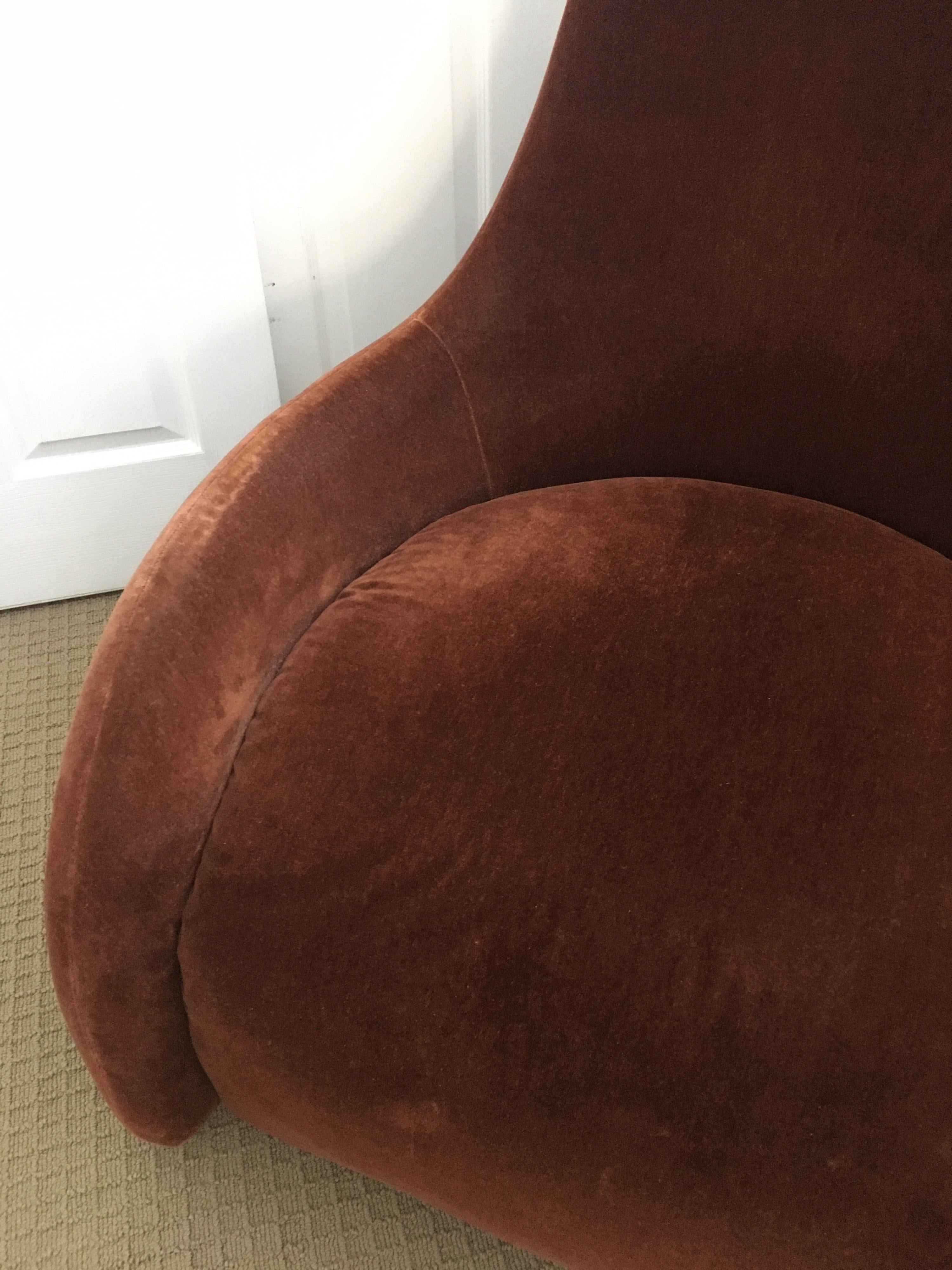 Upholstery Brueton Mohair Sculptural Curved Modern Lounge Chairs, Pair