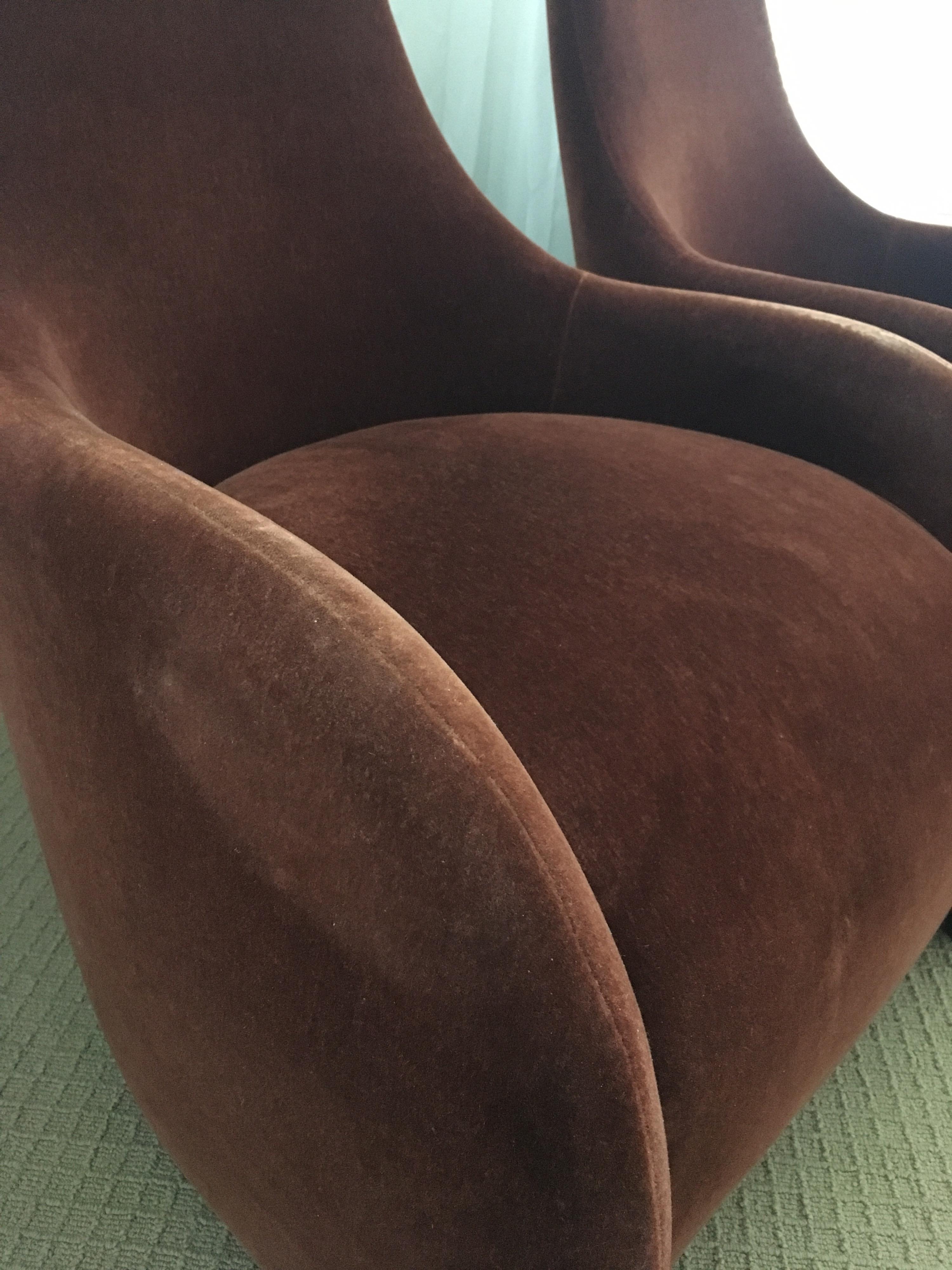 Brueton Mohair Sculptural Curved Modern Lounge Chairs, Pair 1