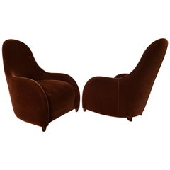 Brueton Mohair Sculptural Curved Modern Lounge Chairs, Pair