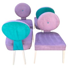 Brueton "Pearl Chair" par Jamie Bouzaglo Set de 4 Ultra-Suede Lilas & Turquoise