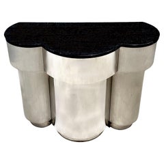 Brueton Polished and Brushed Stainless Steel/Granite Console, 1970