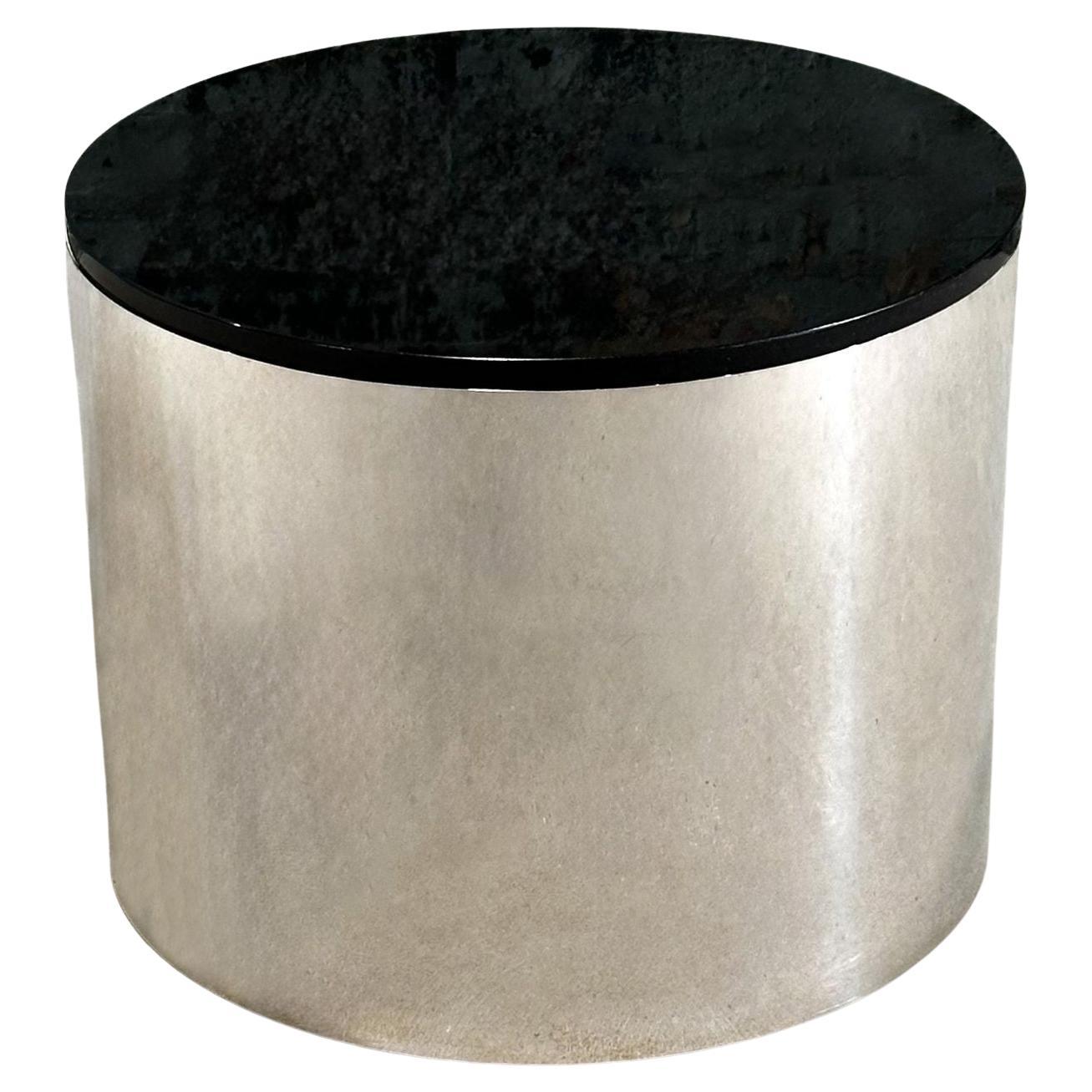 Brueton Polished Stainless Steel/Marble Drum side/end Table, 1970