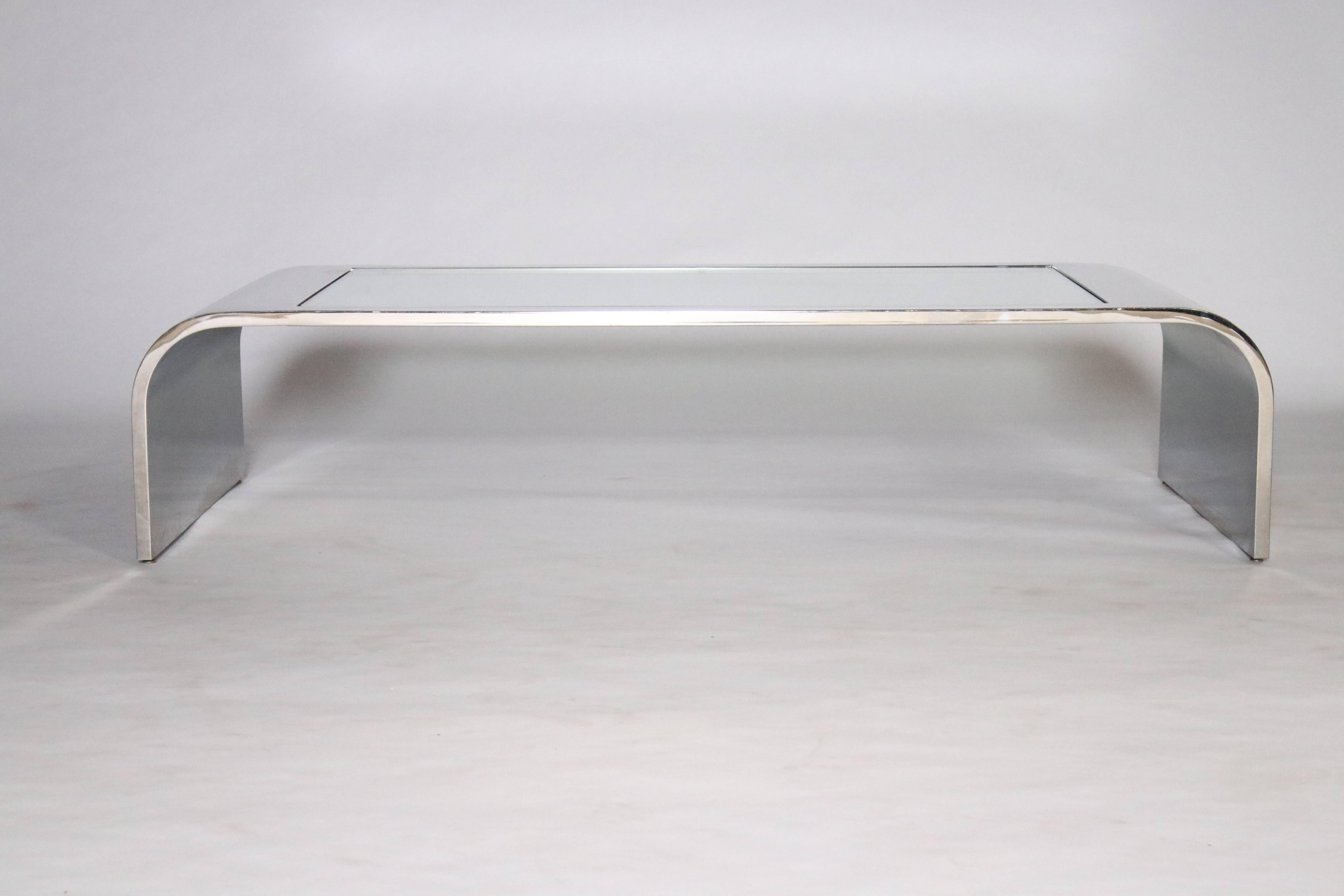 Post-Modern Brueton Polished Steel and Glass Waterfall Cocktail Table