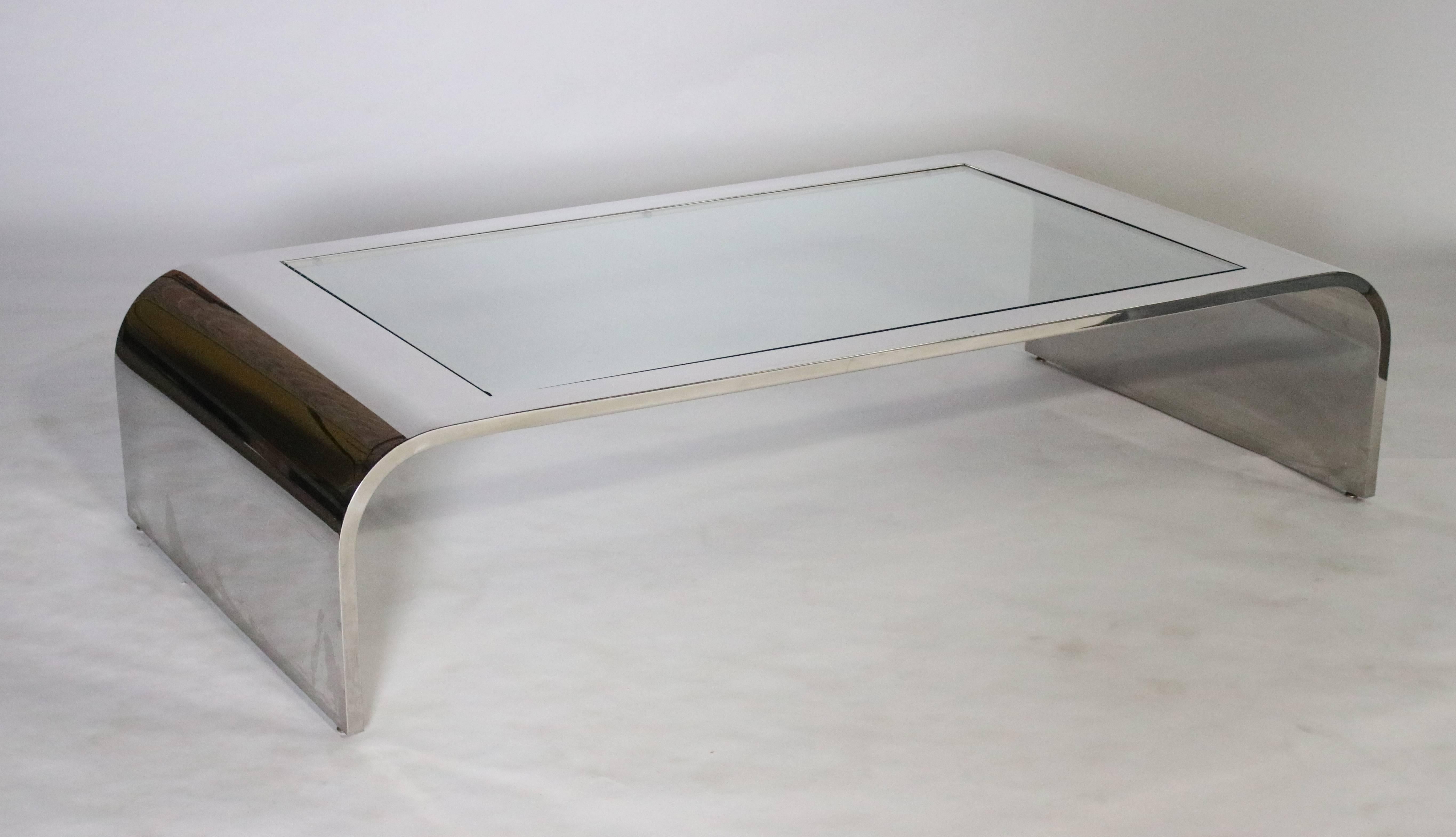 Brueton Polished Steel and Glass Waterfall Cocktail Table In Good Condition In Chicago, IL