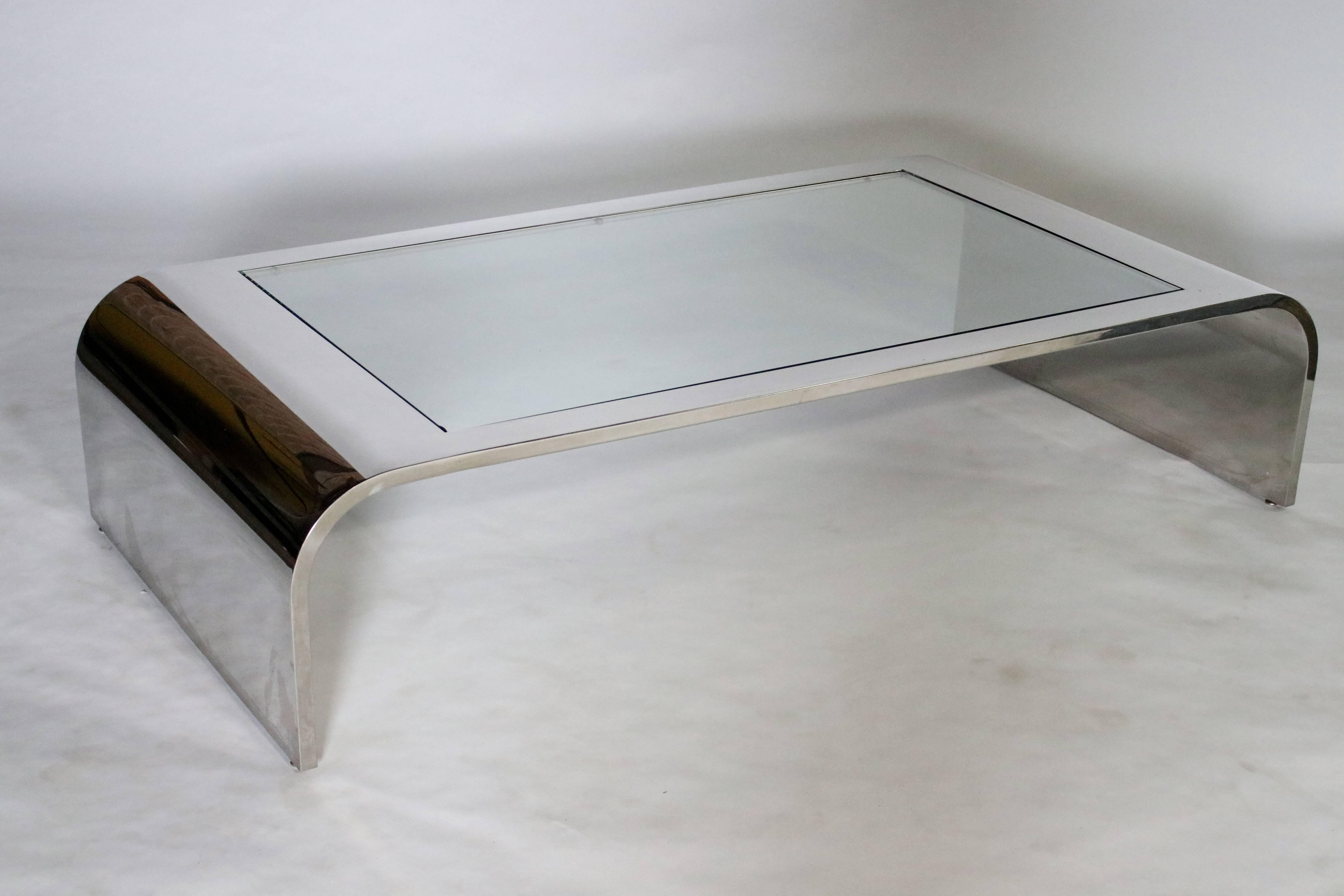 Late 20th Century Brueton Polished Steel and Glass Waterfall Cocktail Table