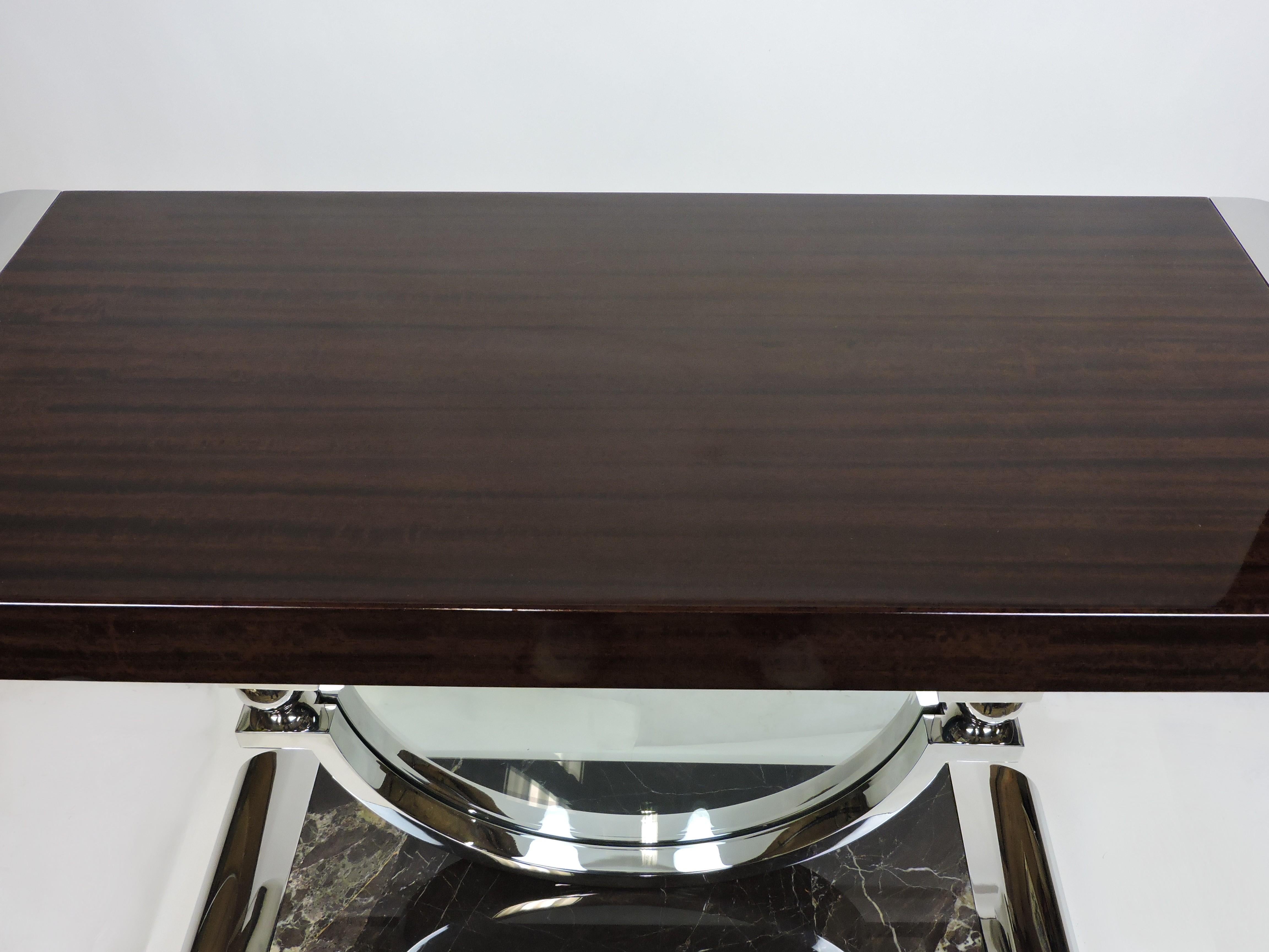 Polished Brueton Post Modern Macassar Ebony Bearing Console Table by J. Wade Beam