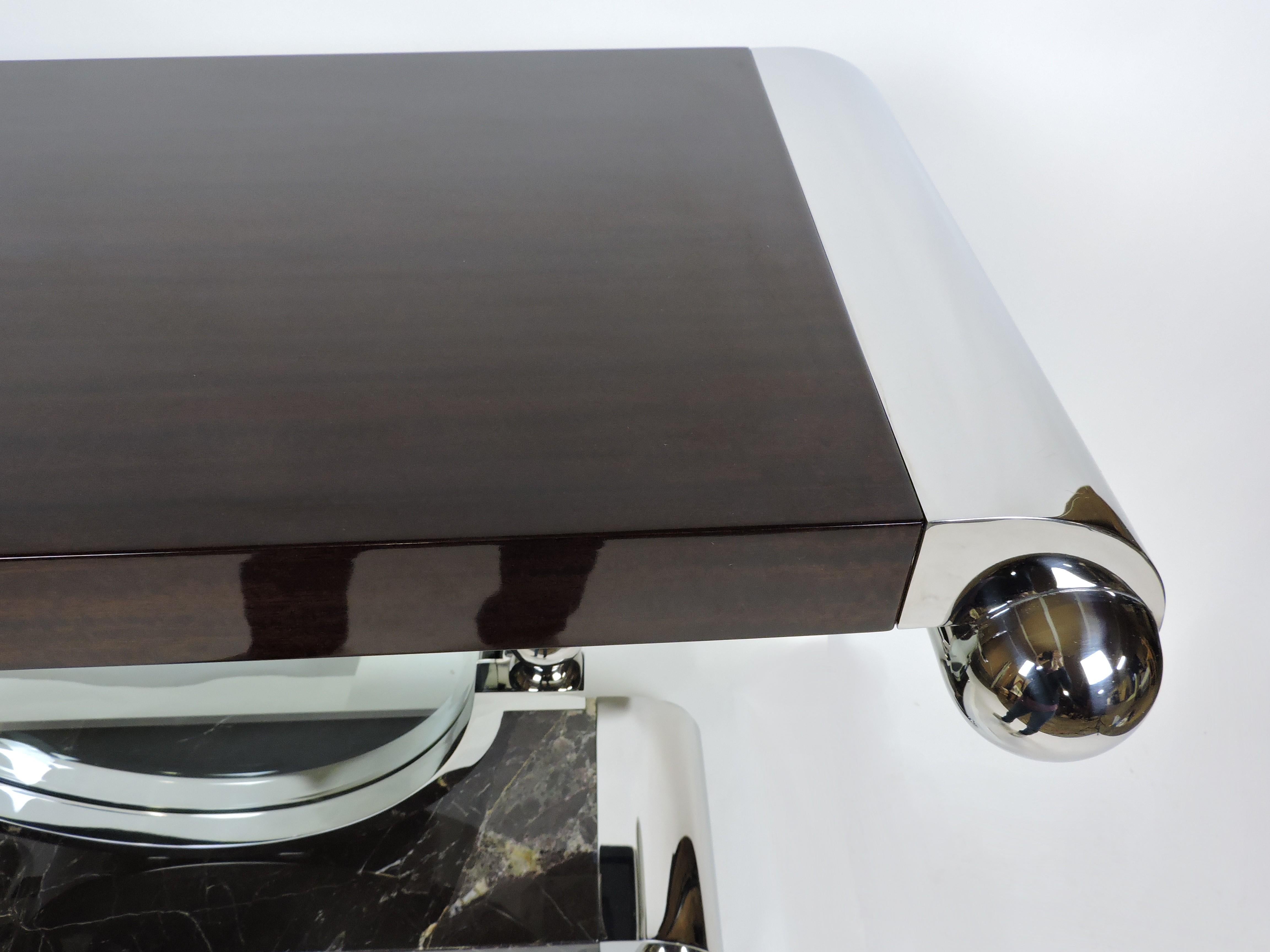 Stainless Steel Brueton Post Modern Macassar Ebony Bearing Console Table by J. Wade Beam