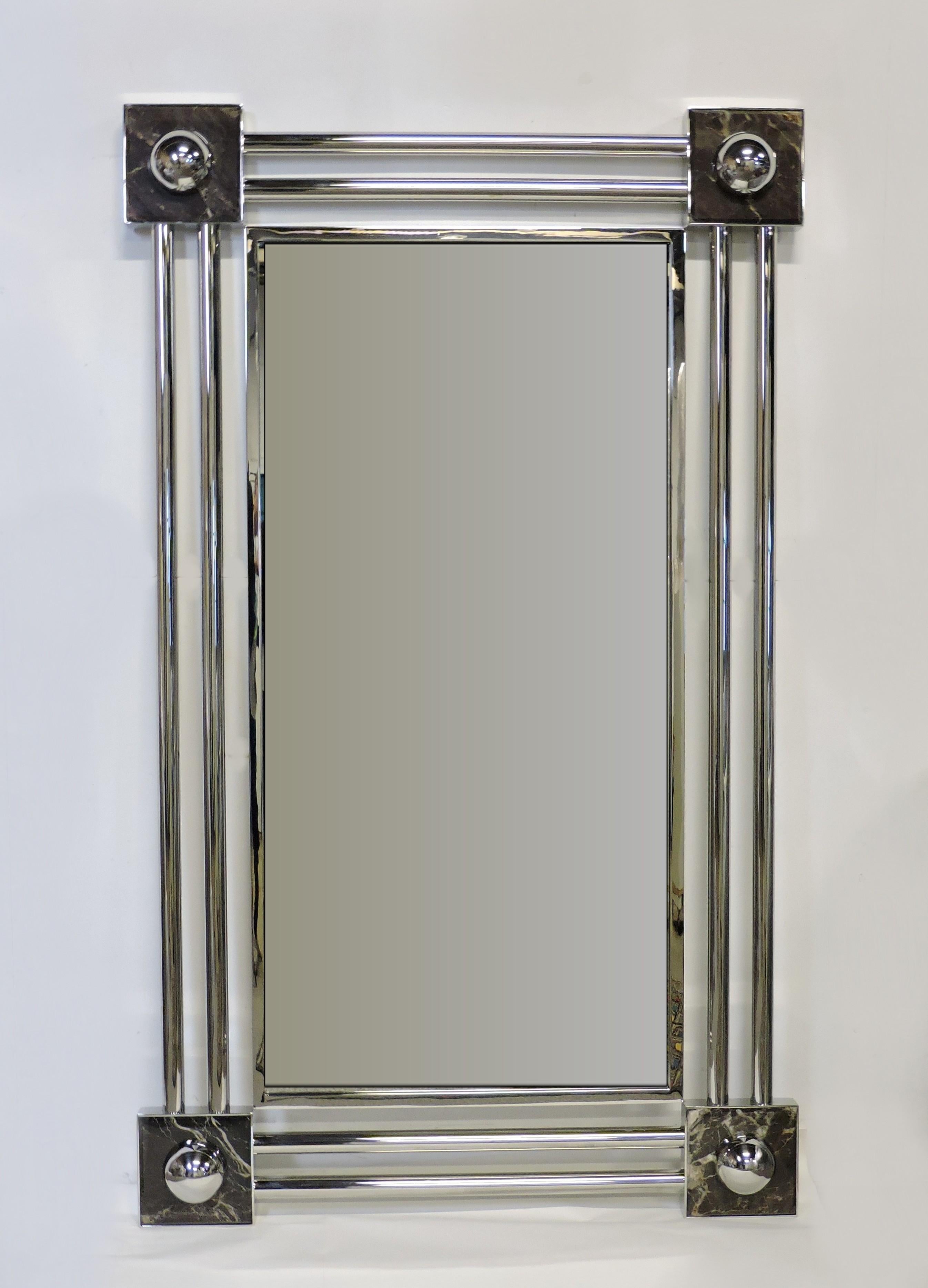 Miroir post-moderne Brueton Reflection en acier inoxydable et marbre de J. Wade Beam en vente 1
