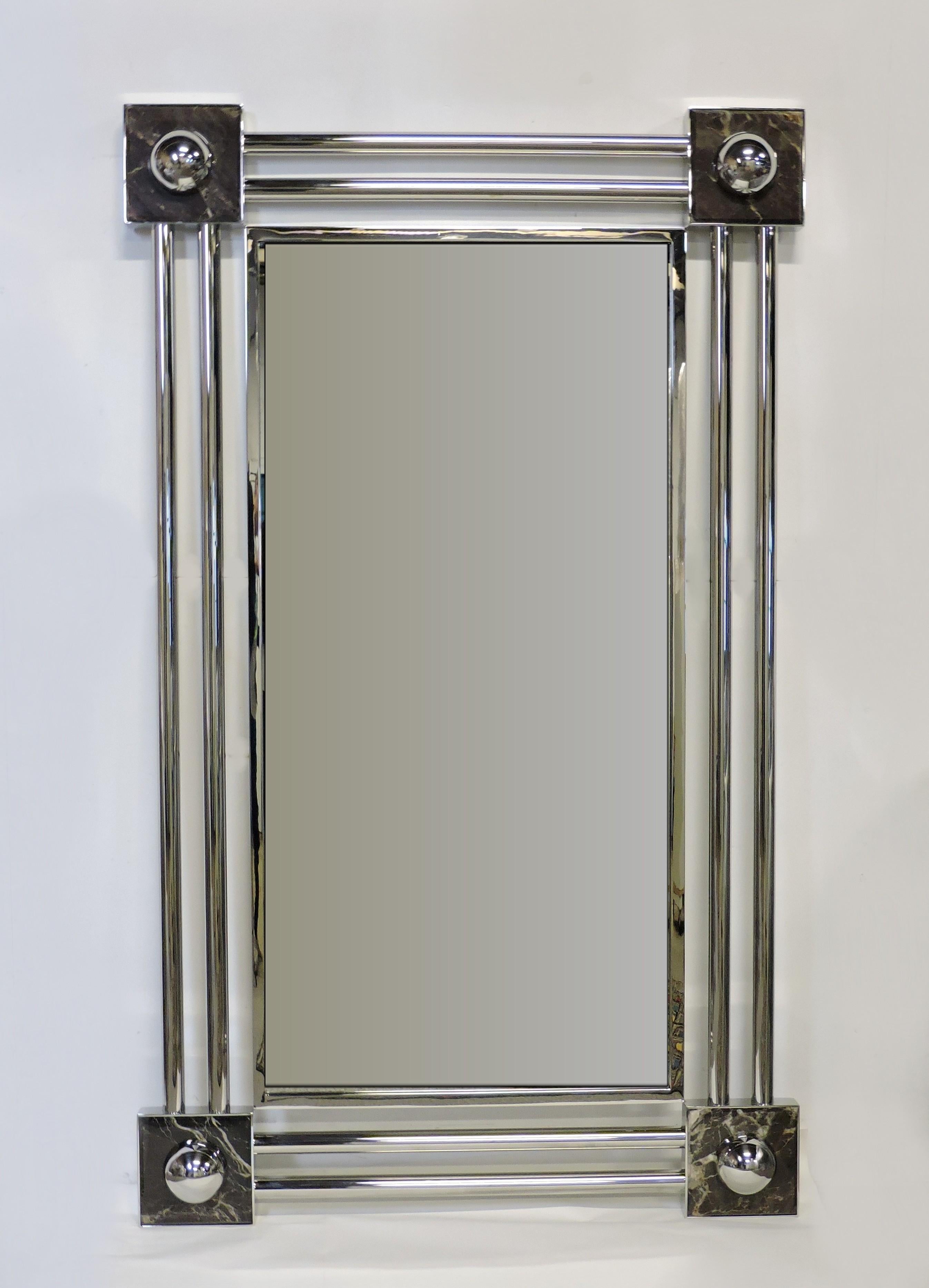 Acciaio inossidabile Specchio post-moderno Brueton Reflection Two Stainless and Marble di J. Wade Beam in vendita
