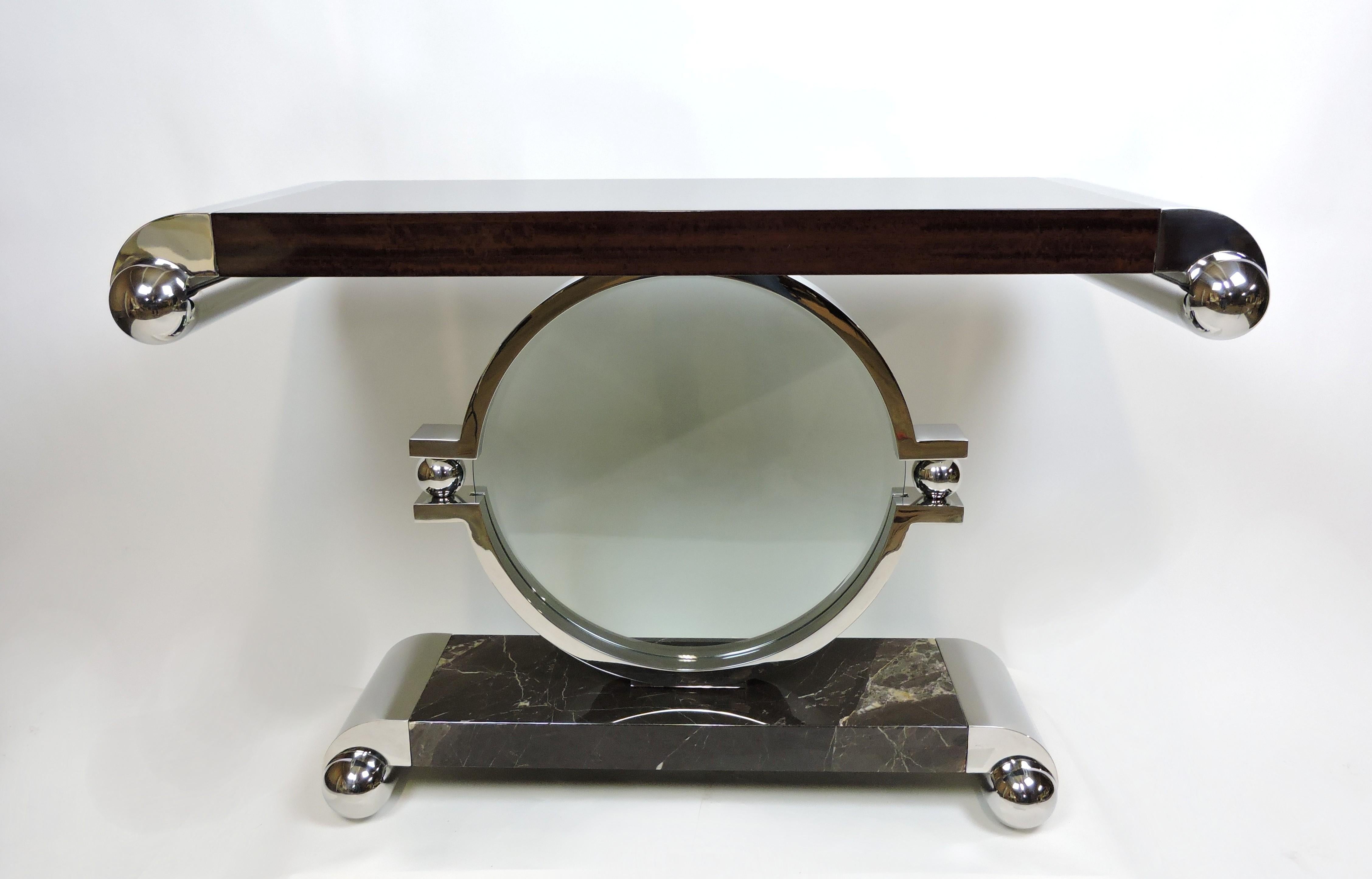 Miroir post-moderne Brueton Reflection en acier inoxydable et marbre de J. Wade Beam en vente 2