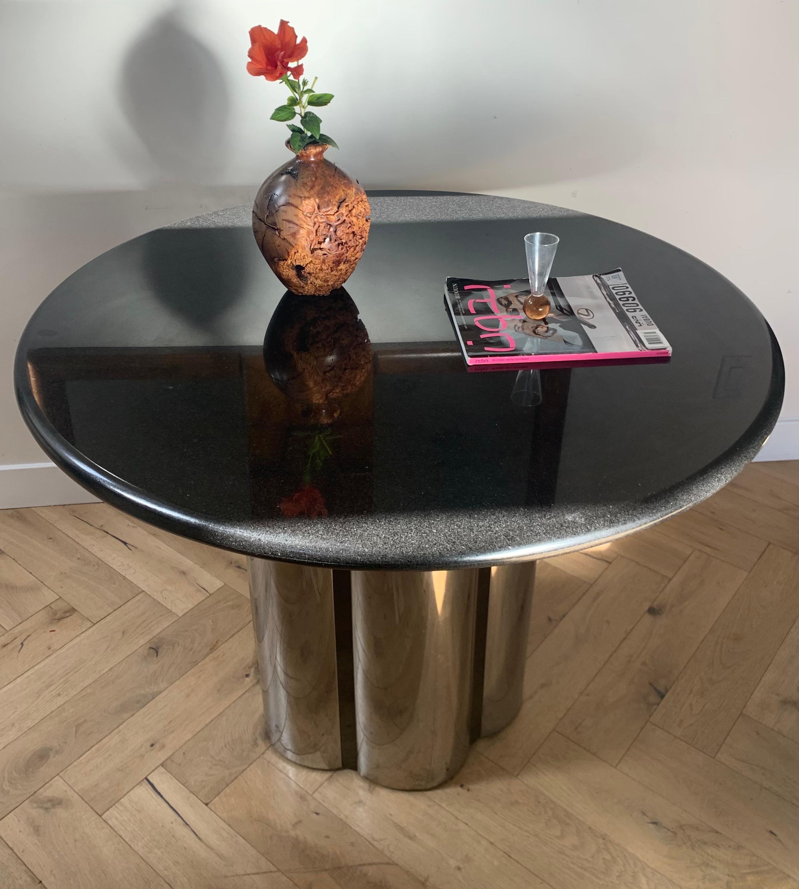 Brueton “Radial” Round Dining Table in Granite and Steel, circa 1970 2