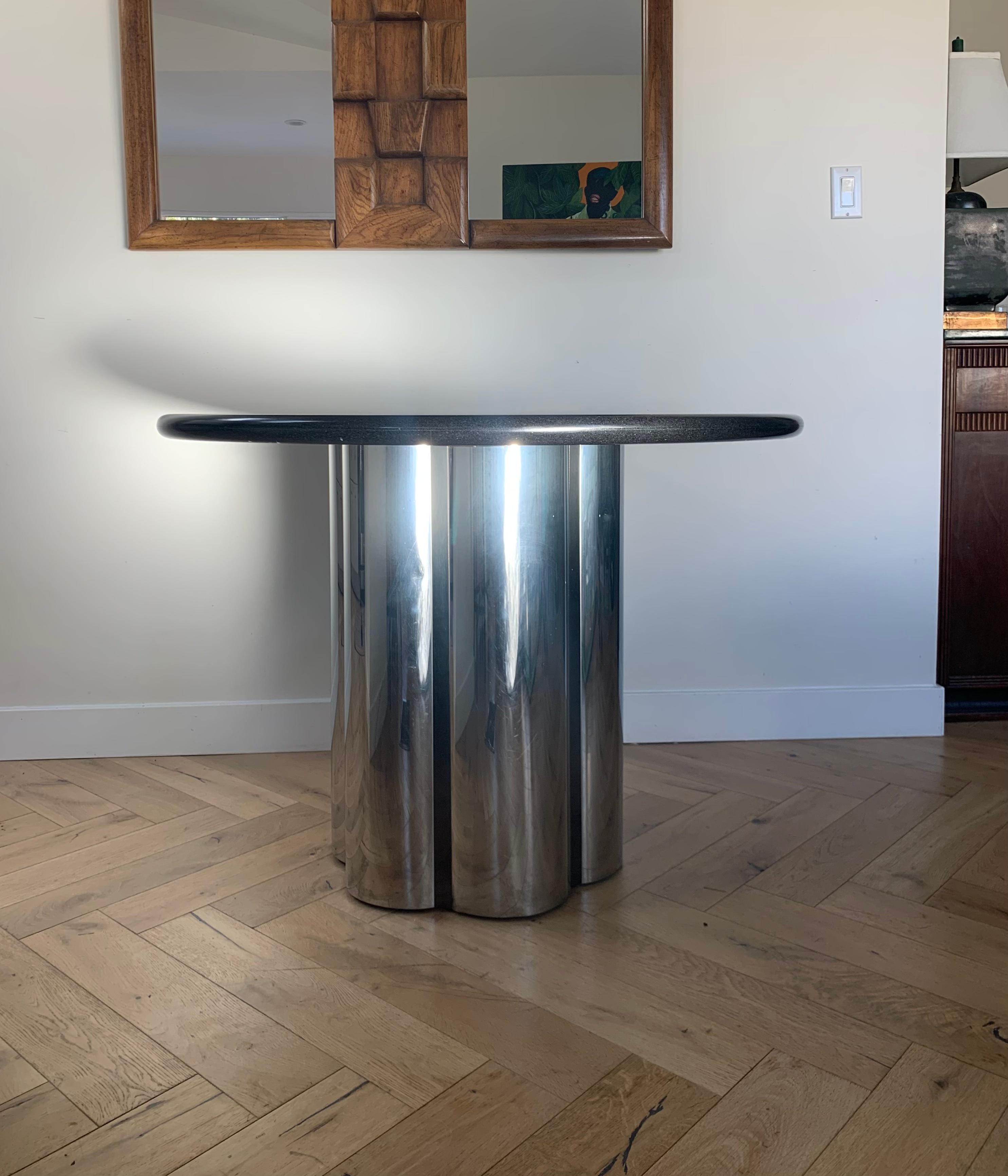 Post-Modern Brueton “Radial” Round Dining Table in Granite and Steel, circa 1970