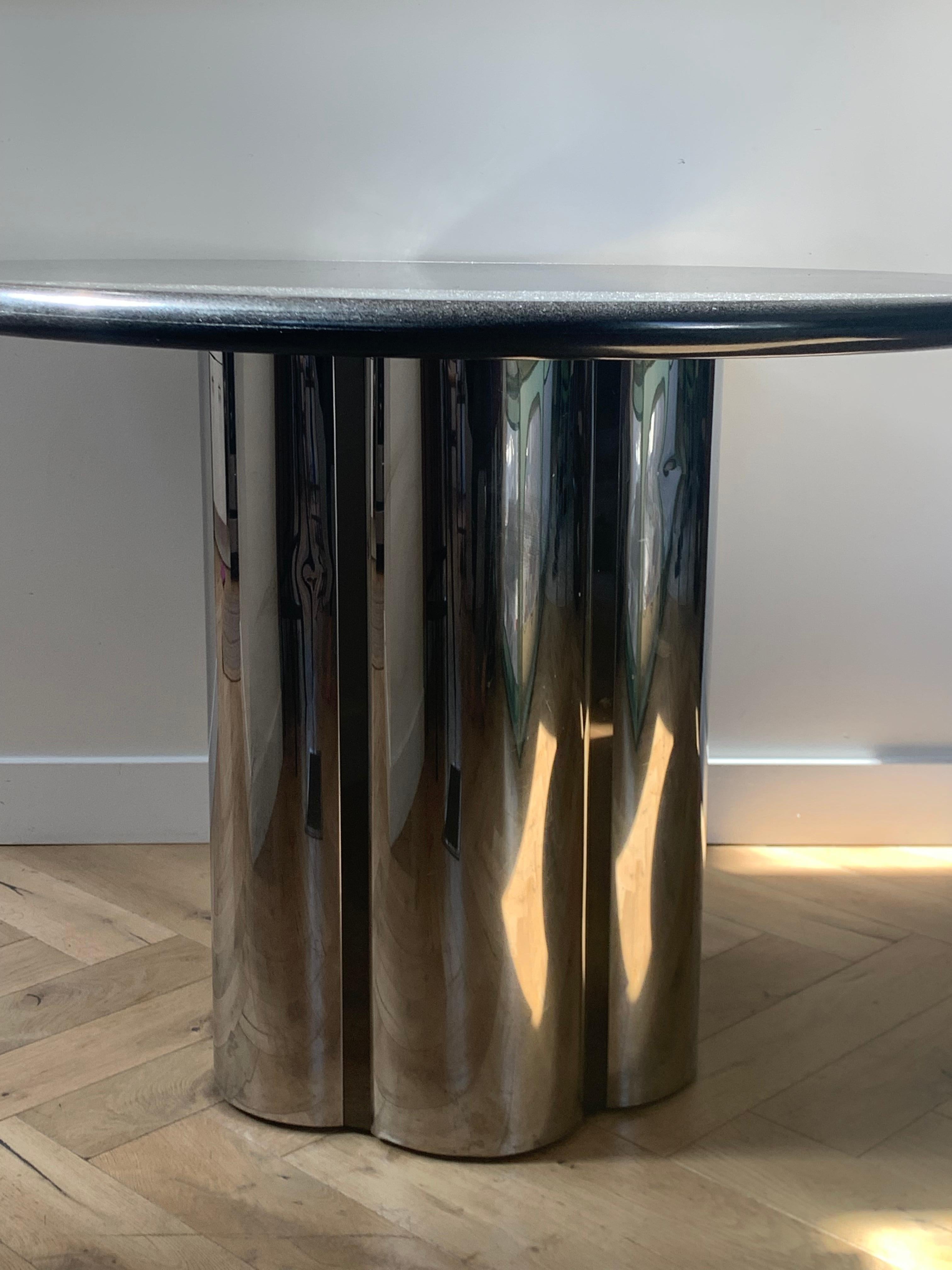 Brueton “Radial” Round Dining Table in Granite and Steel, circa 1970 In Good Condition In View Park, CA