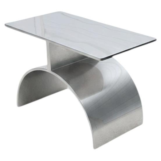 Brueton Sculpted Polished Steel Low Side Table For Sale