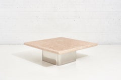 Brueton Stainless Steel Base Pink Marble Top Coffee Table, 1980