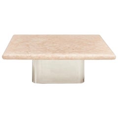 Brueton Stainless Steel Base Pink Marble Top Coffee Table, 1980