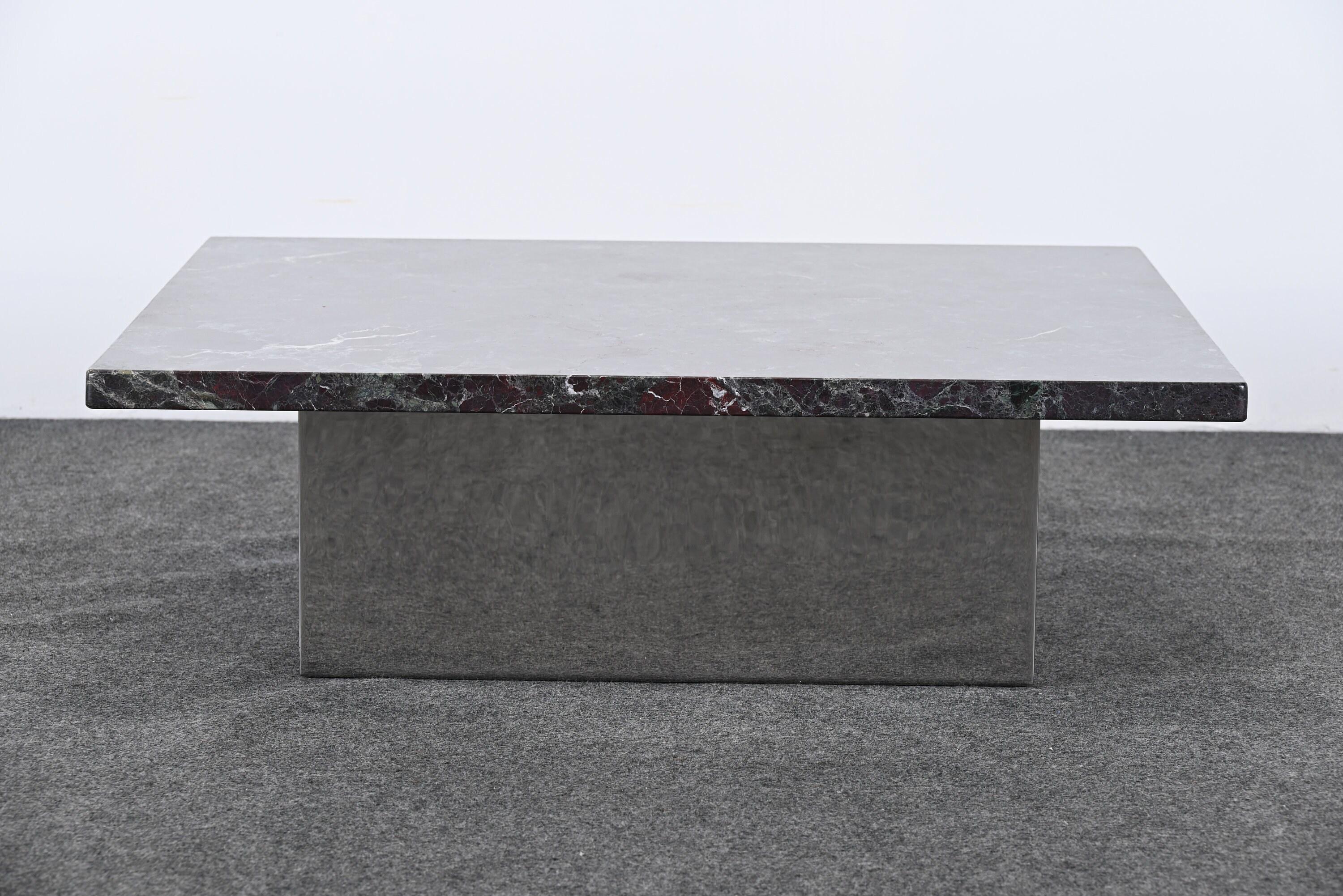 Table à cocktail en marbre et acier avec option en verre, style Brueton, années 1980 Bon état - En vente à Hamburg, PA