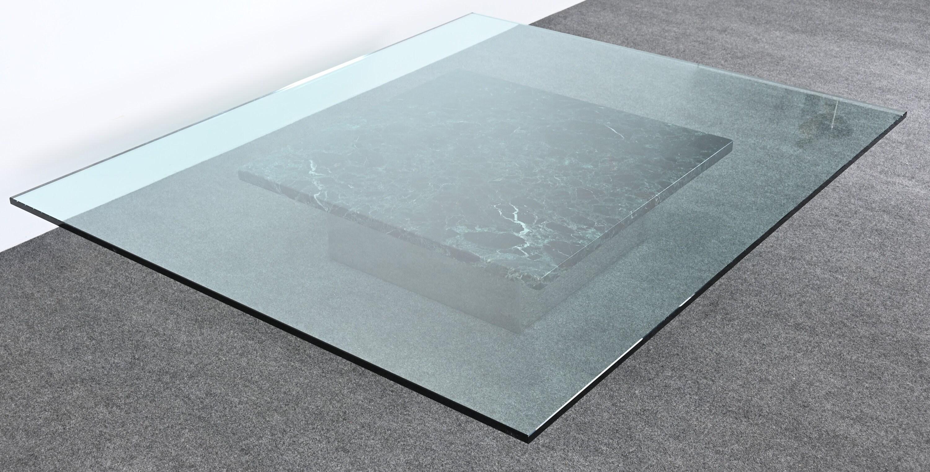 Table à cocktail en marbre et acier avec option en verre, style Brueton, années 1980 en vente 1