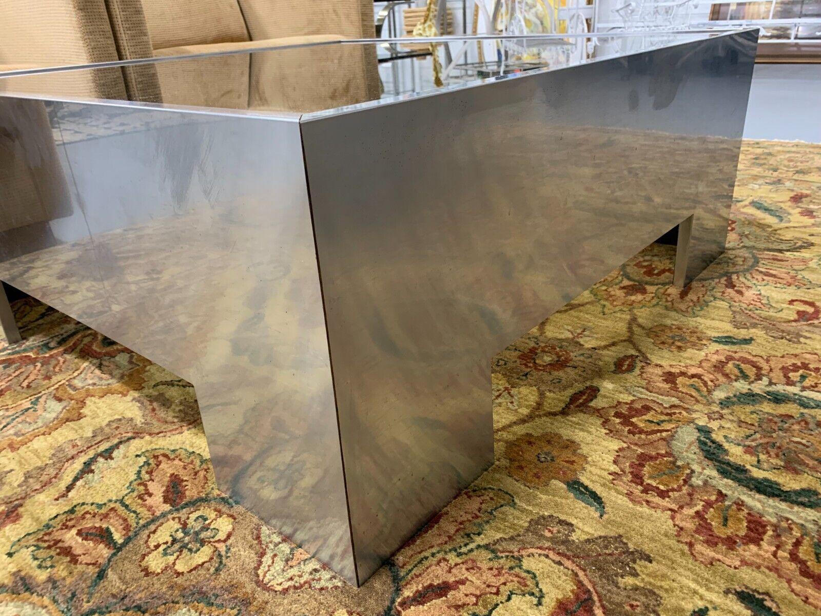 Brueton Style Smoked Glass & Stainless Steel Metal Square Coffee Table, 1970's 3