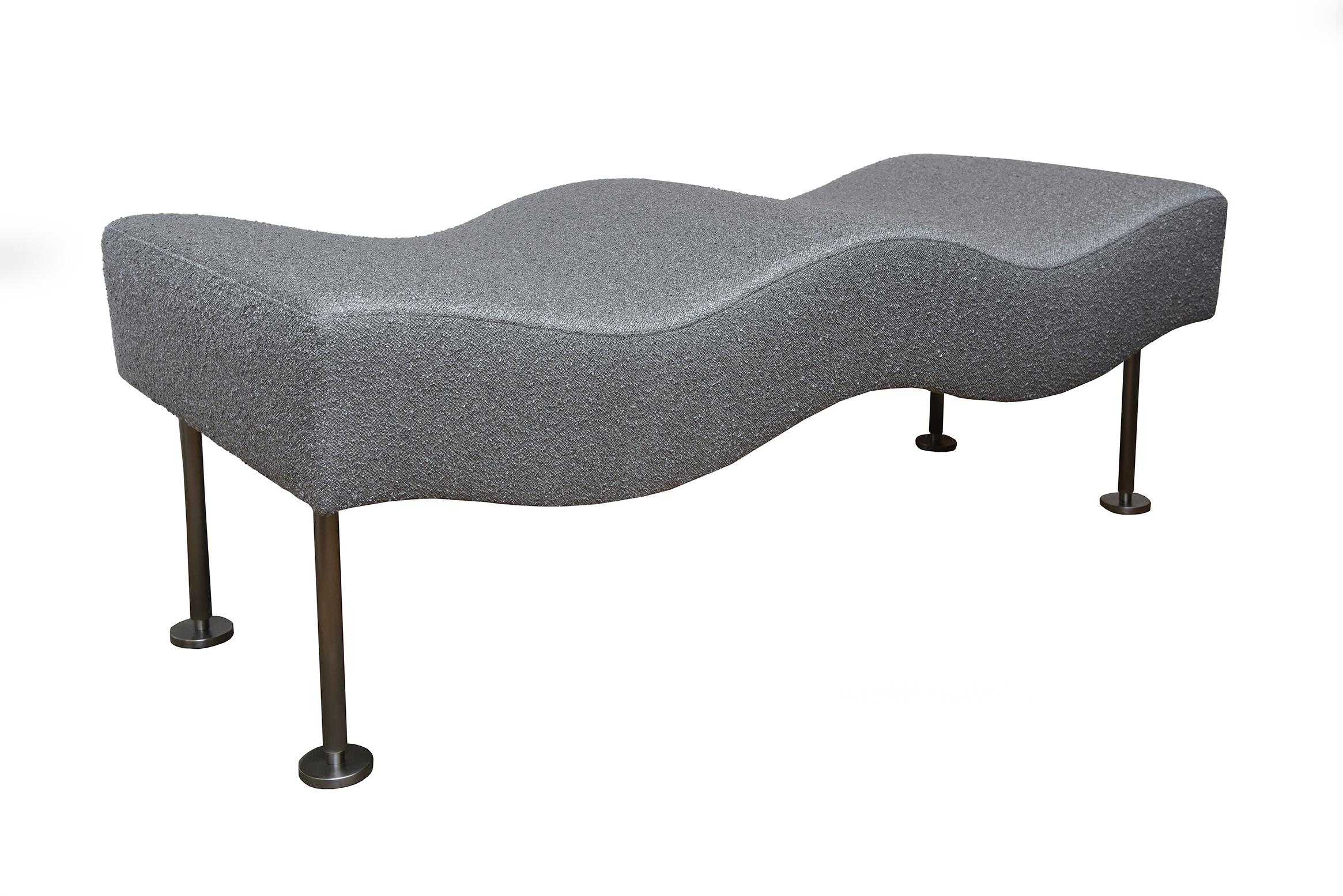 Brueton Undulatus Silver Gray Boucle Upholstered Bench with Stainless Steel Legs 5