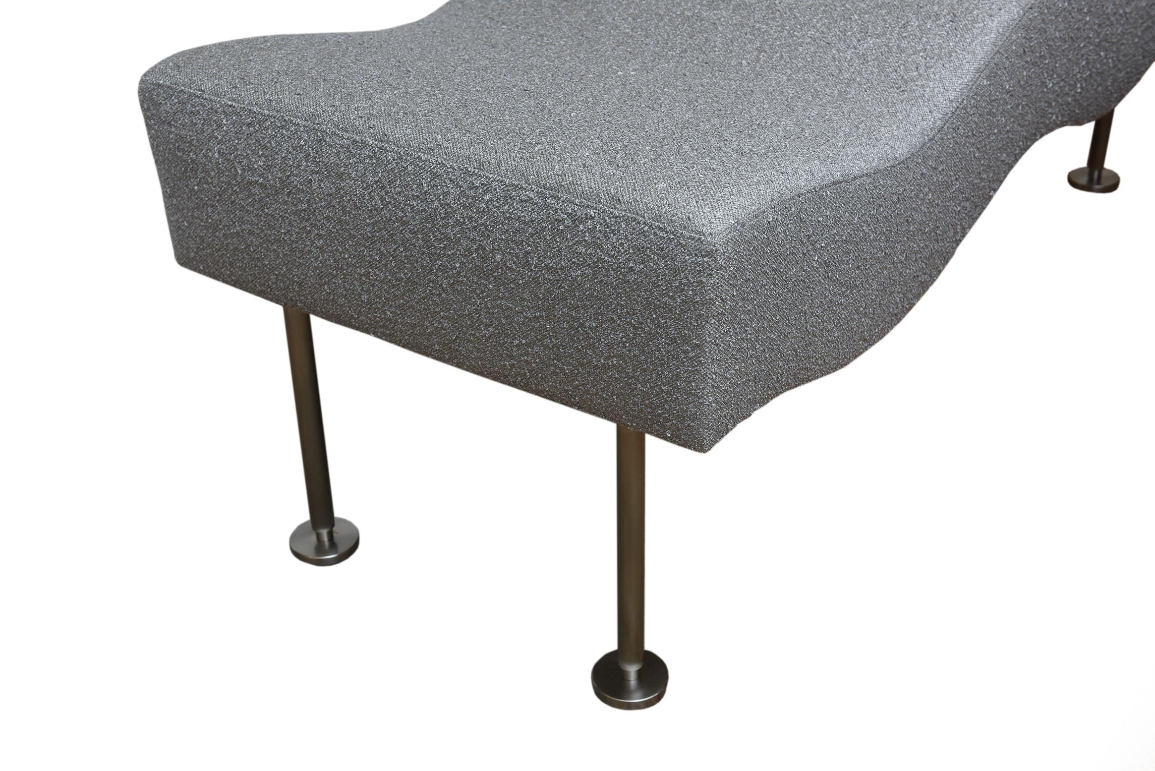 American Brueton Undulatus Silver Gray Boucle Upholstered Bench with Stainless Steel Legs