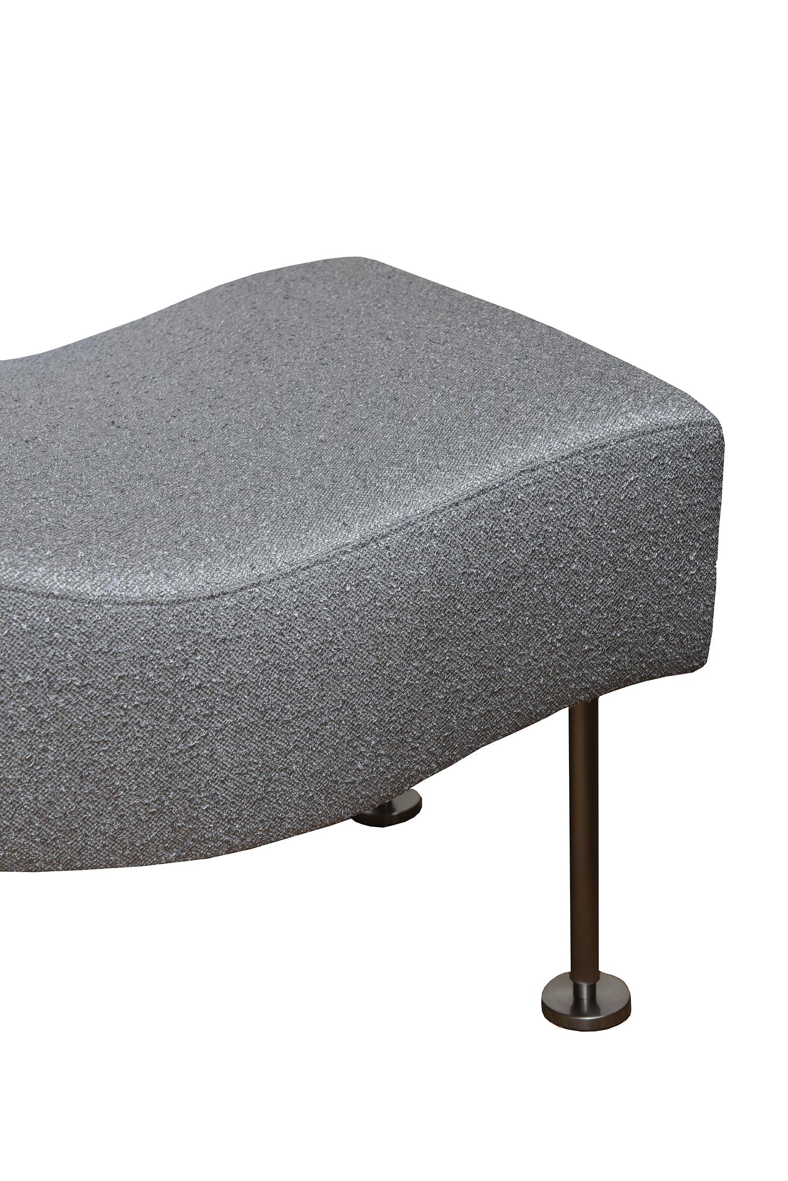 Brueton Undulatus Silver Gray Boucle Upholstered Bench with Stainless Steel Legs 1