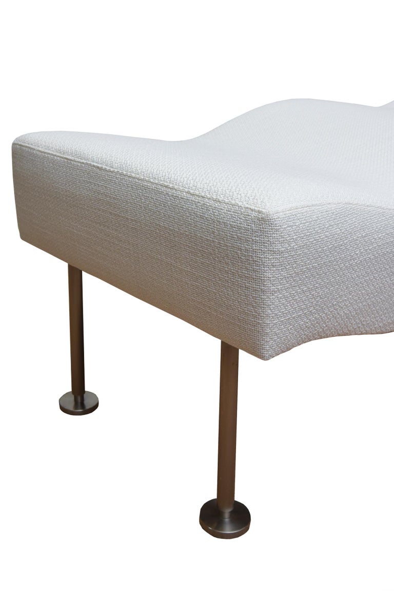 Modern Brueton Vintage Undulatus Wave Chaise Bench with White Upholstery and Stainless