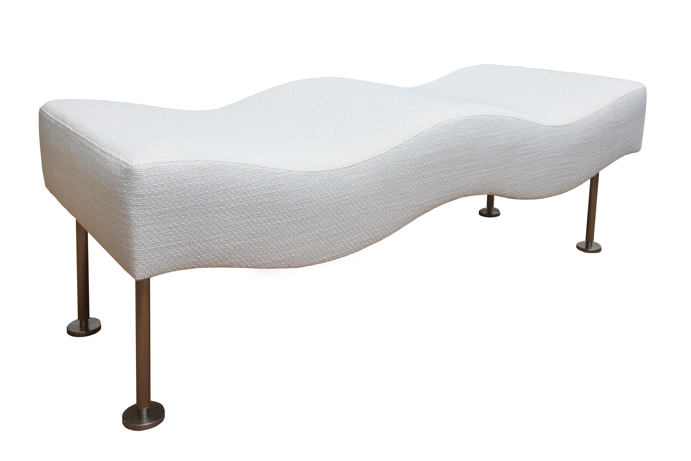 Brueton Vintage Undulatus Wave Chaise Bench with White Upholstery and Stainless 2