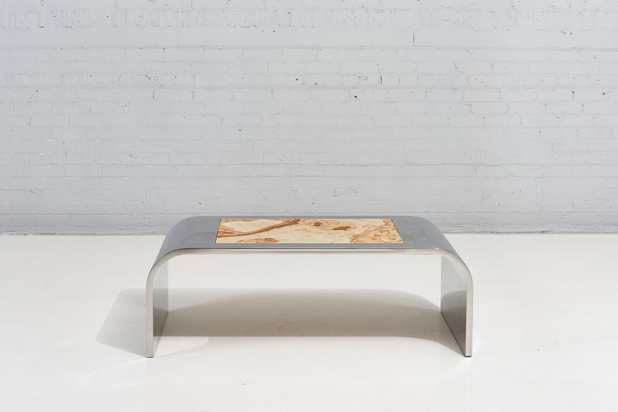 Mid-Century Modern Pace Waterfall Stainless Steel and Onyx Coffee Table, 1970