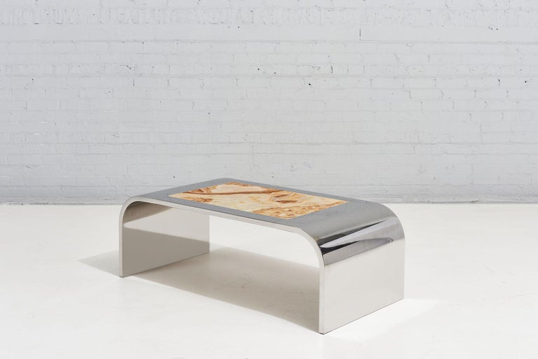 Late 20th Century Brueton Waterfall Stainless Steel and Onyx Coffee Table, 1970 For Sale