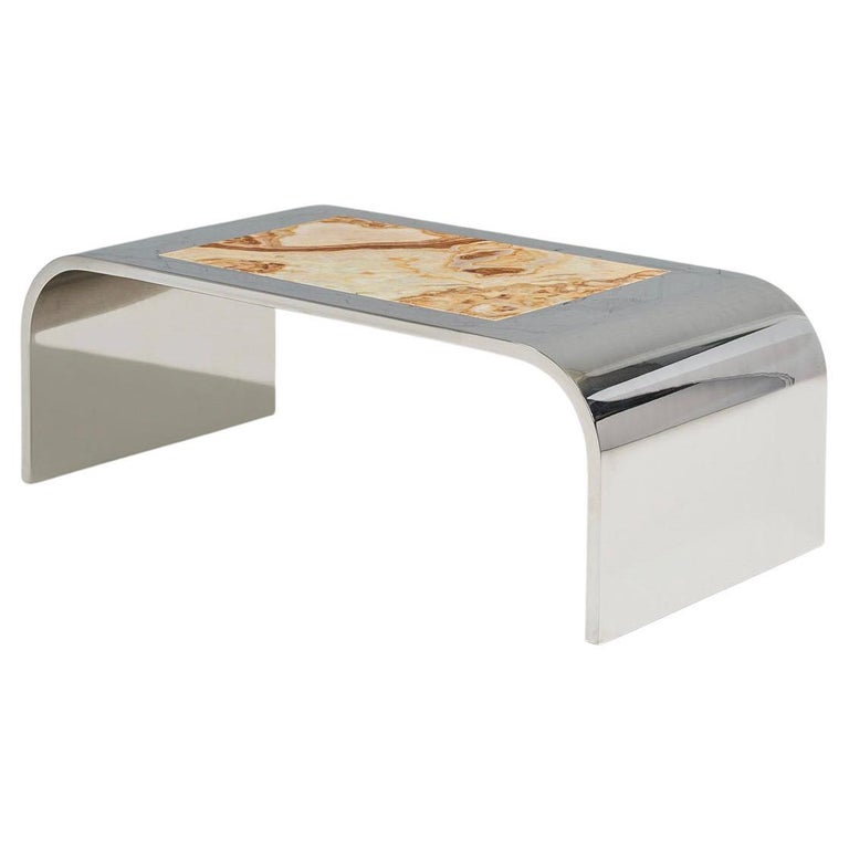 Brueton Waterfall Stainless Steel and Onyx Coffee Table, 1970 For Sale